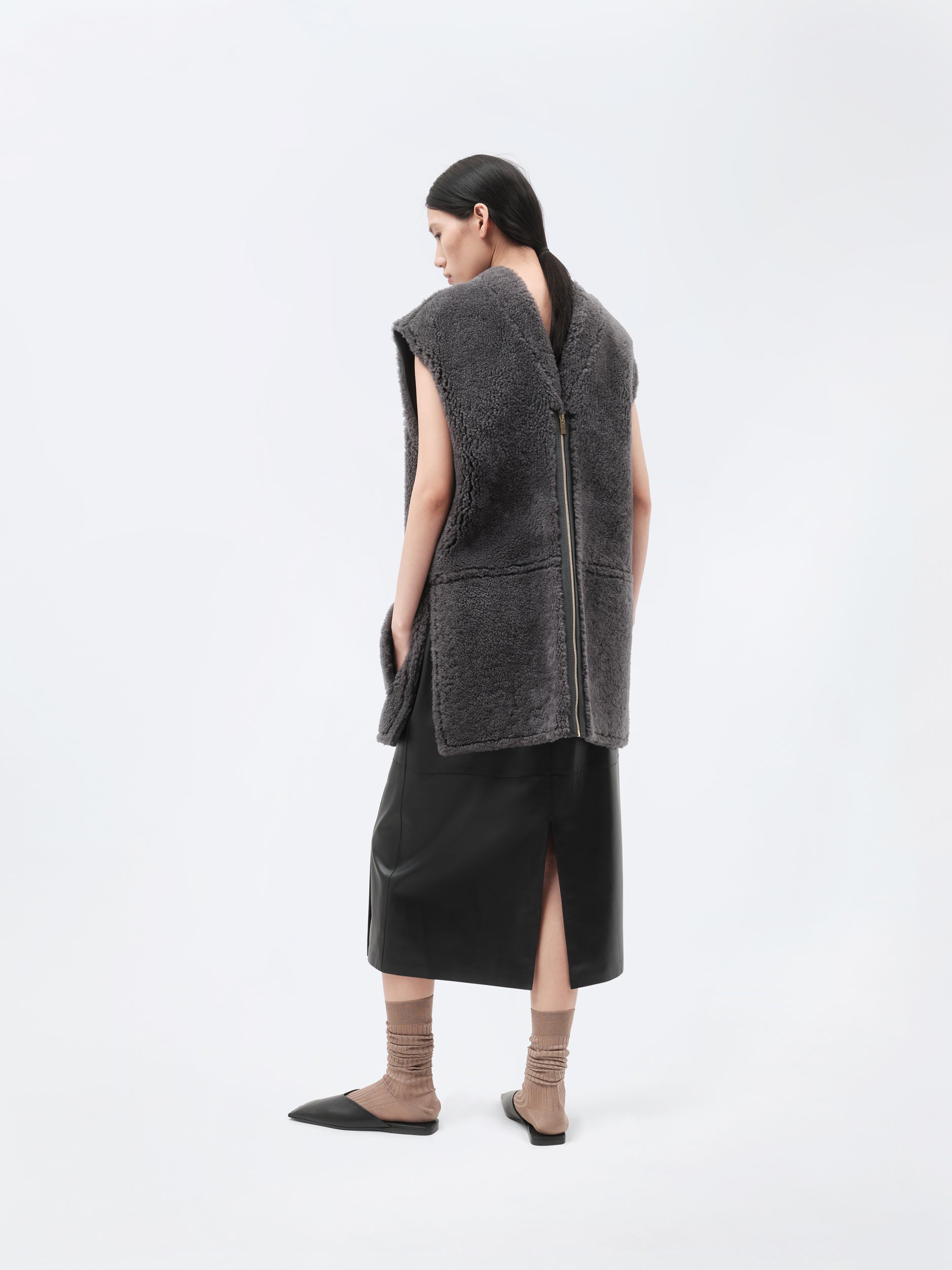 Veste sans manches en shearling bouclé