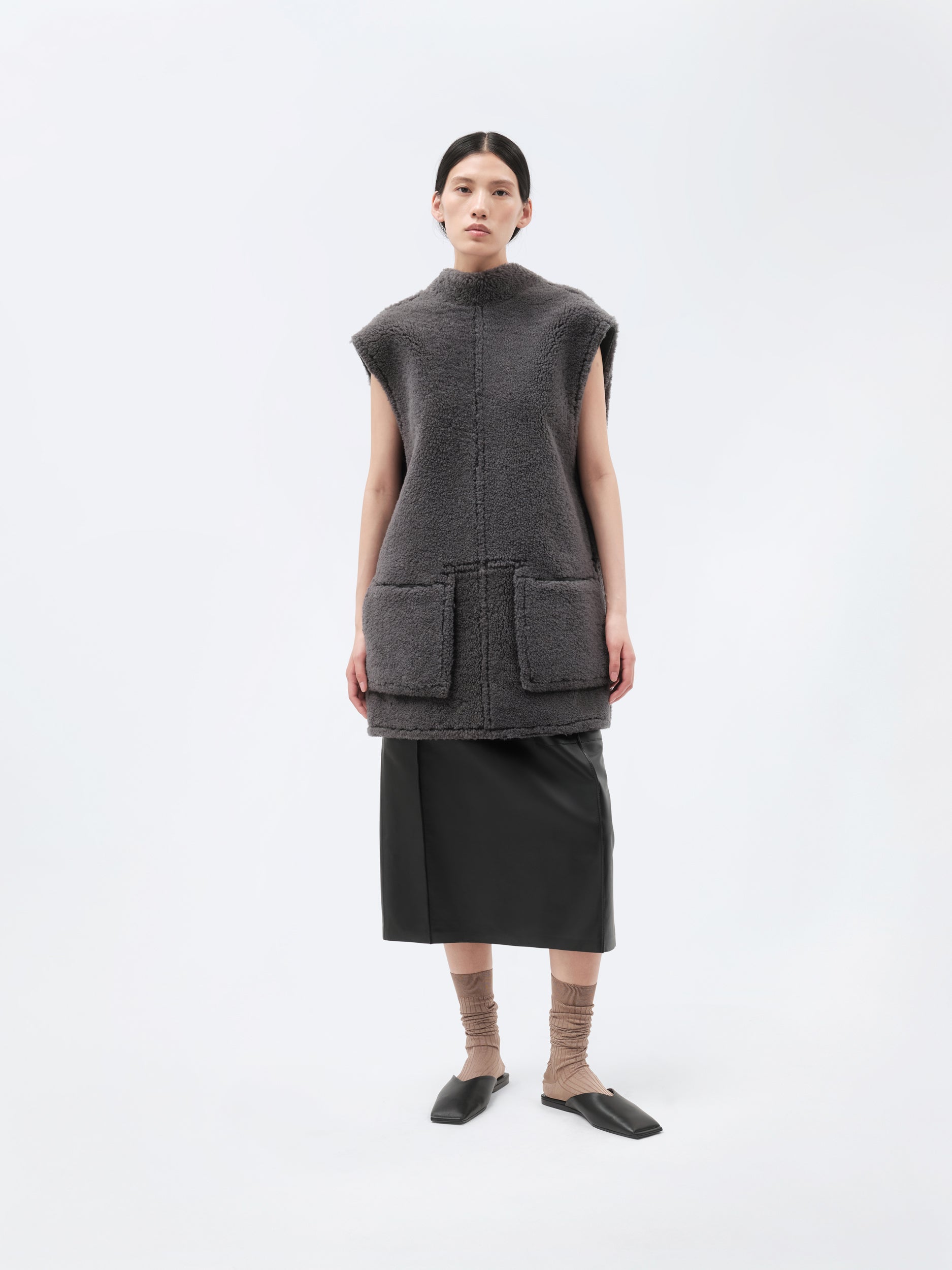 Veste sans manches en shearling bouclé