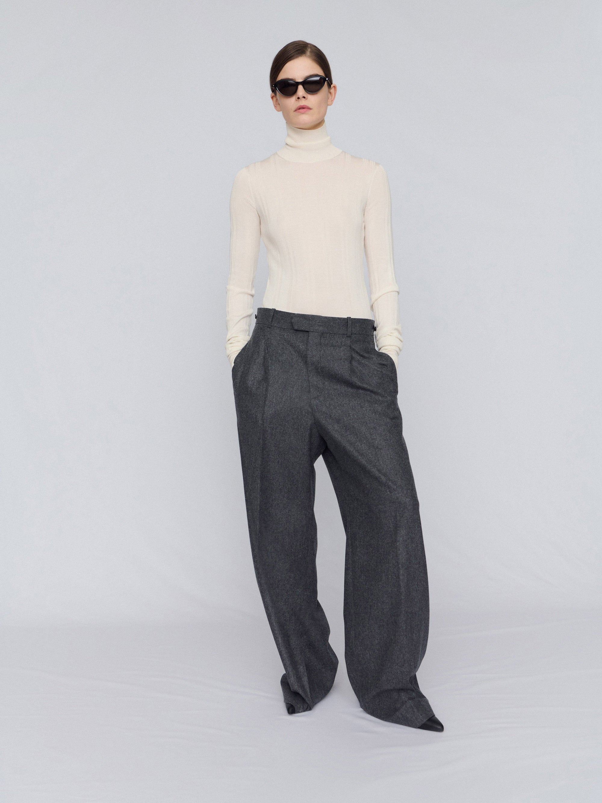 Wide leg trousers in flannel