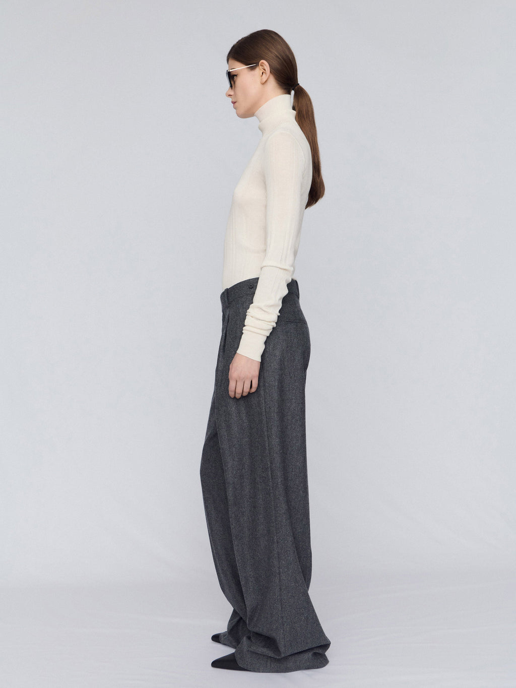 Wide leg trousers in flannel