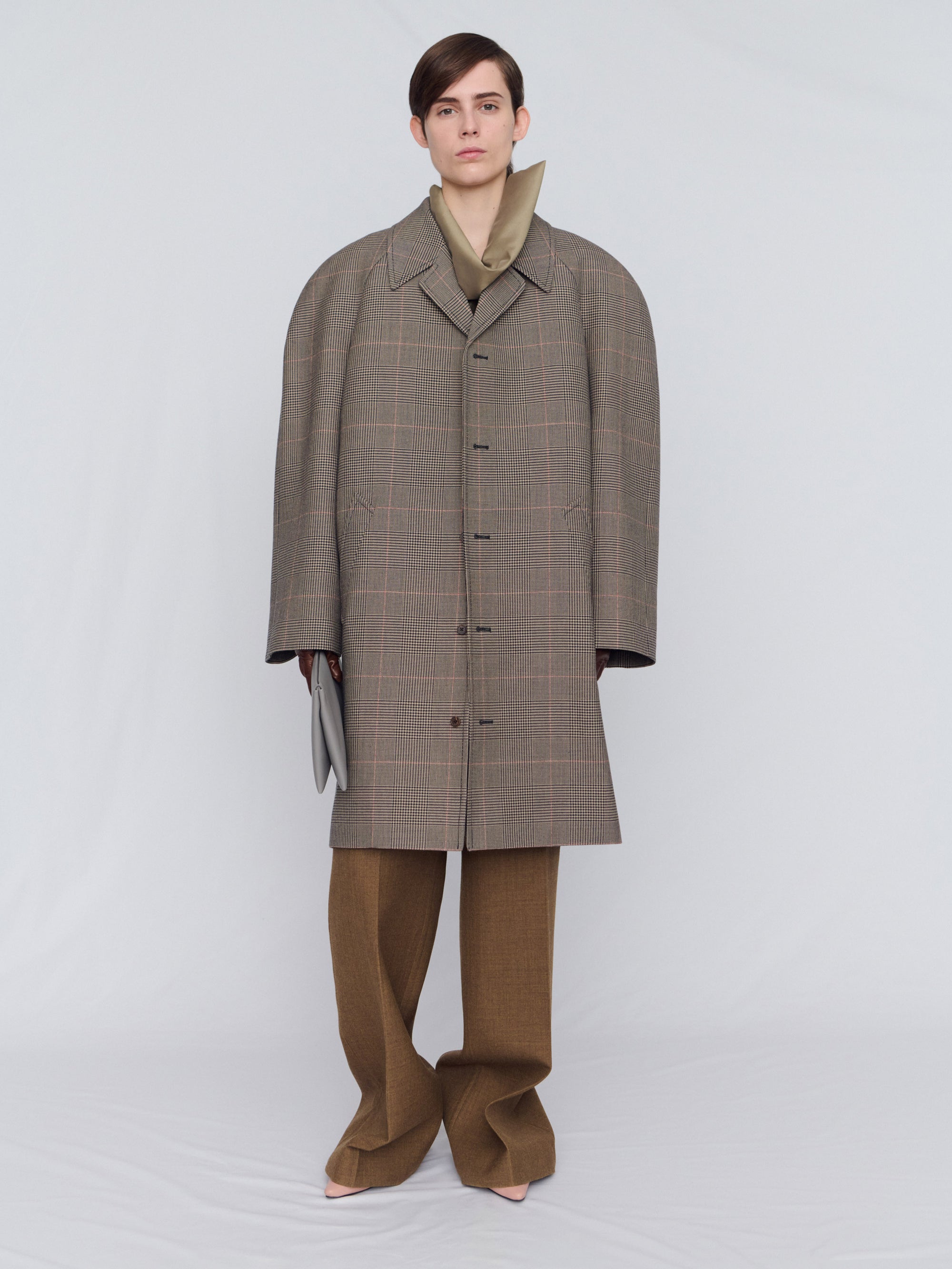 Coat in pressed check wool