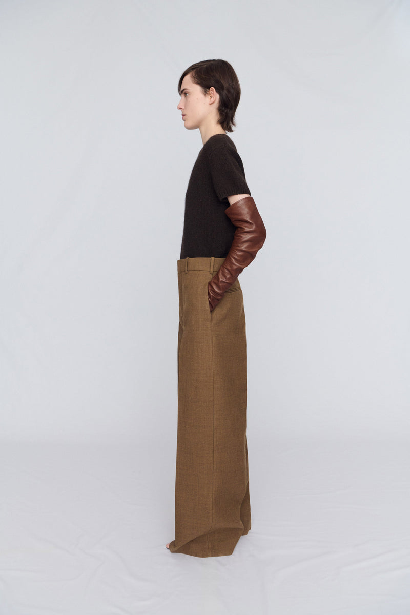 Straight leg trousers in double worsted wool