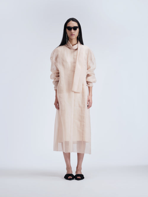 Robe col écharpe en organdi