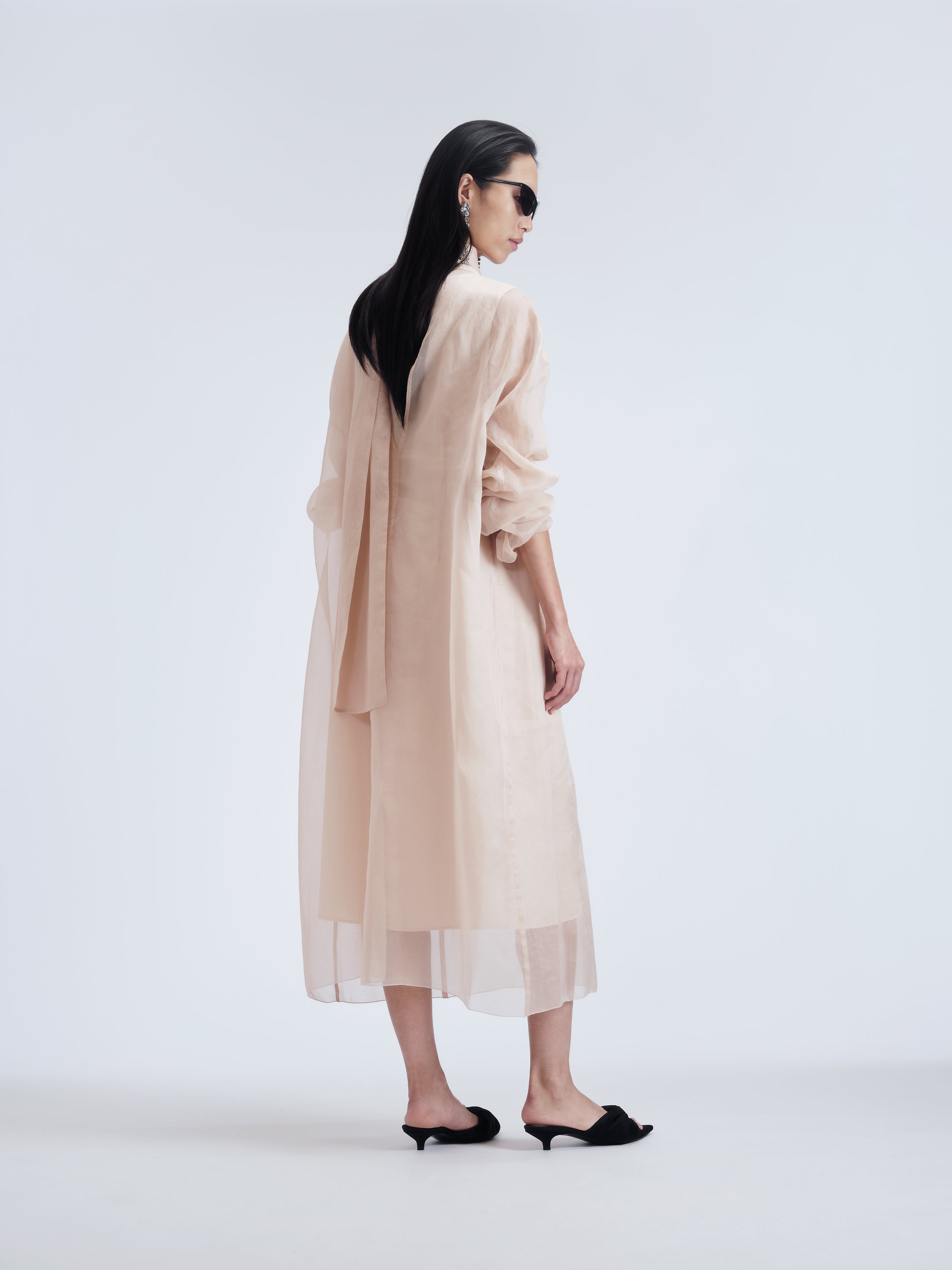 Neck-tie dress in organdi