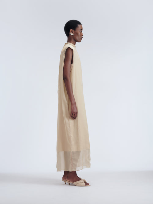 Robe colonne col montant en organdi