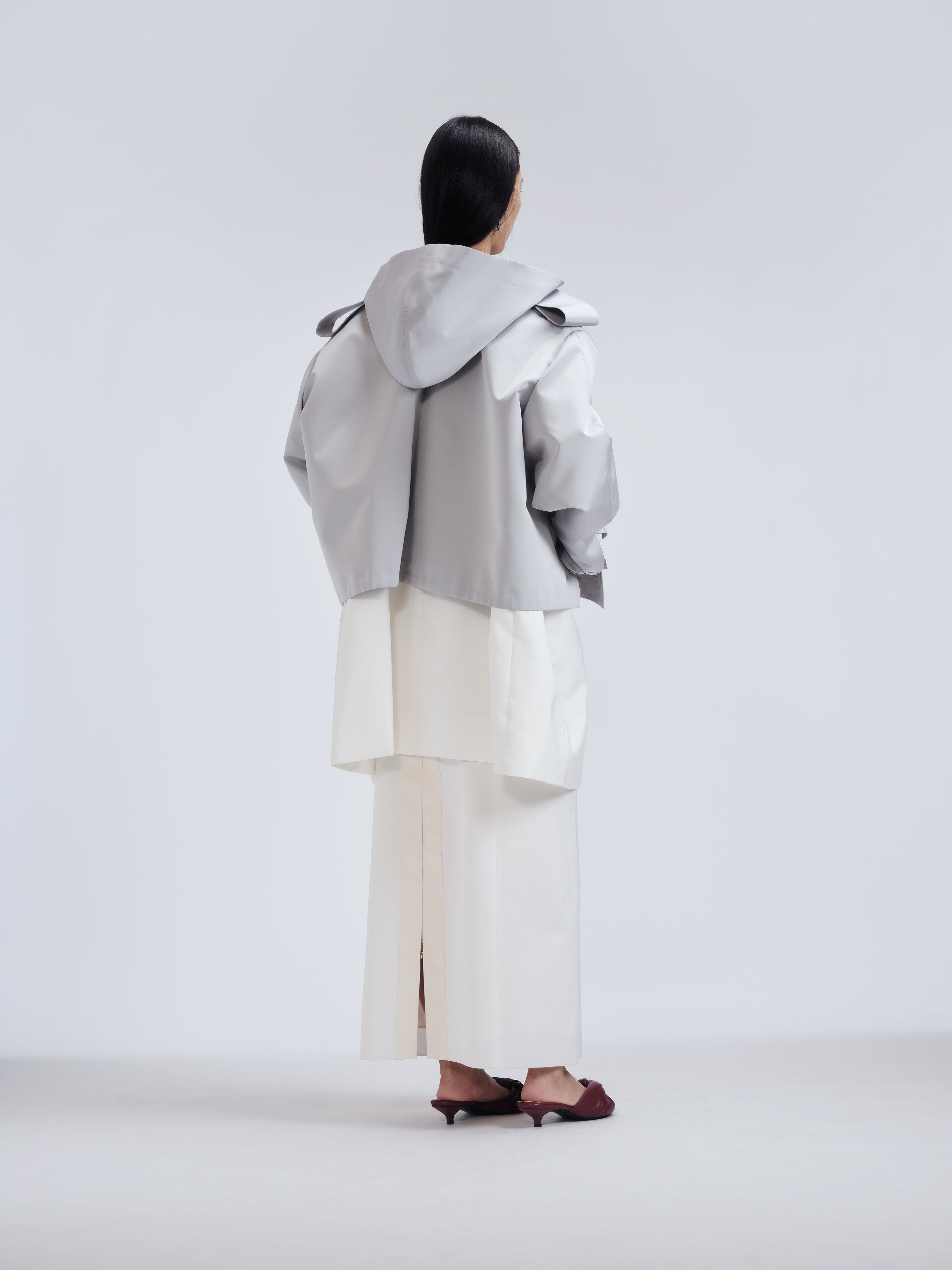 Hooded blouson in compact nylon