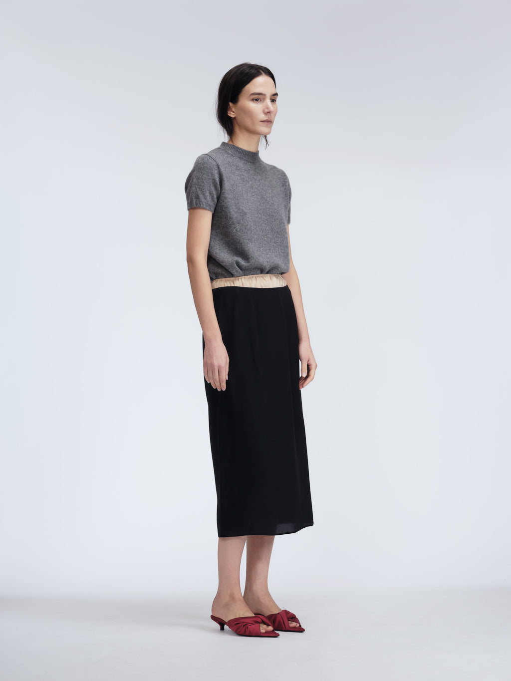 Pull manches courtes en cachemire double