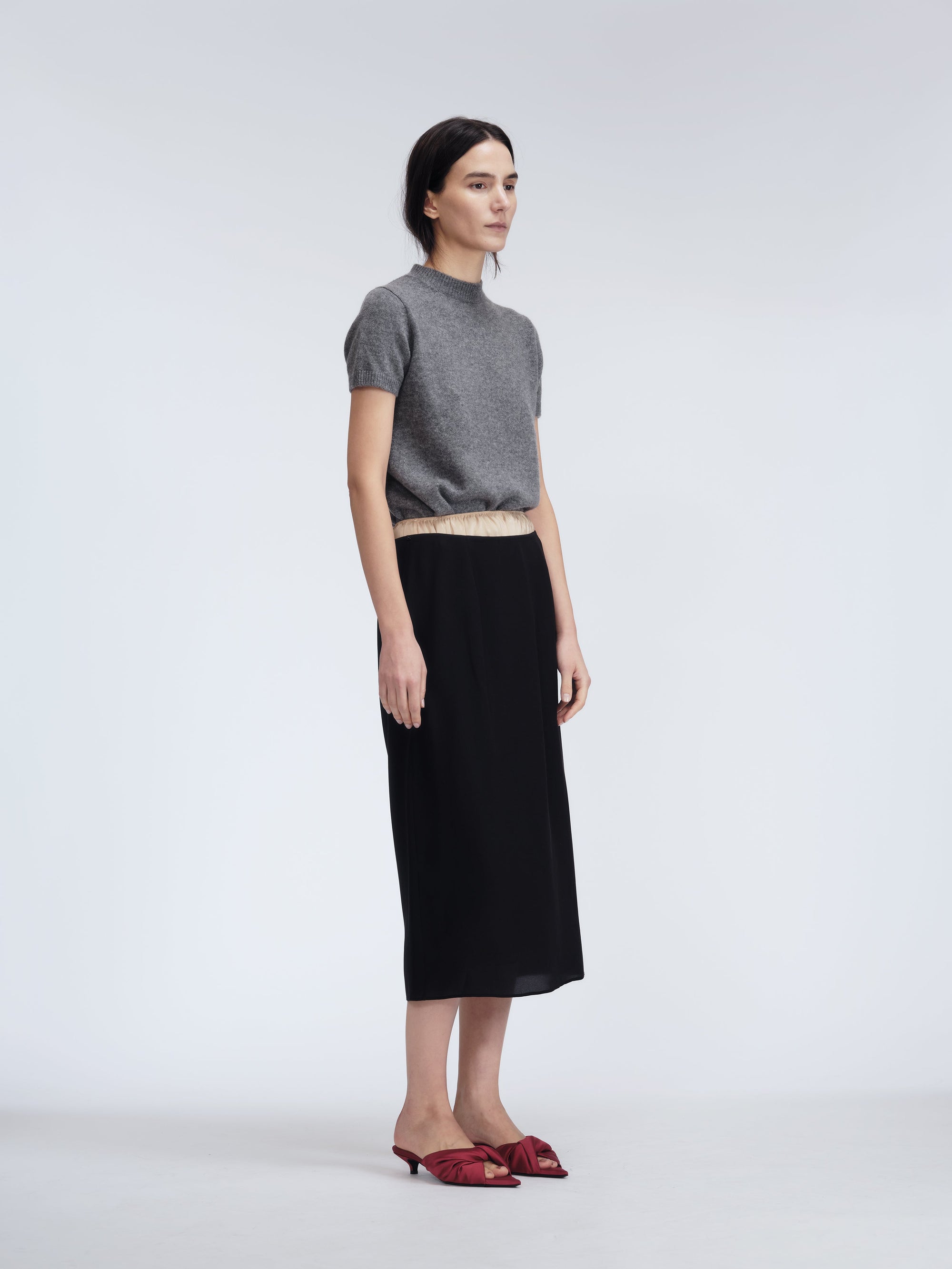 Pull manches courtes en cachemire double
