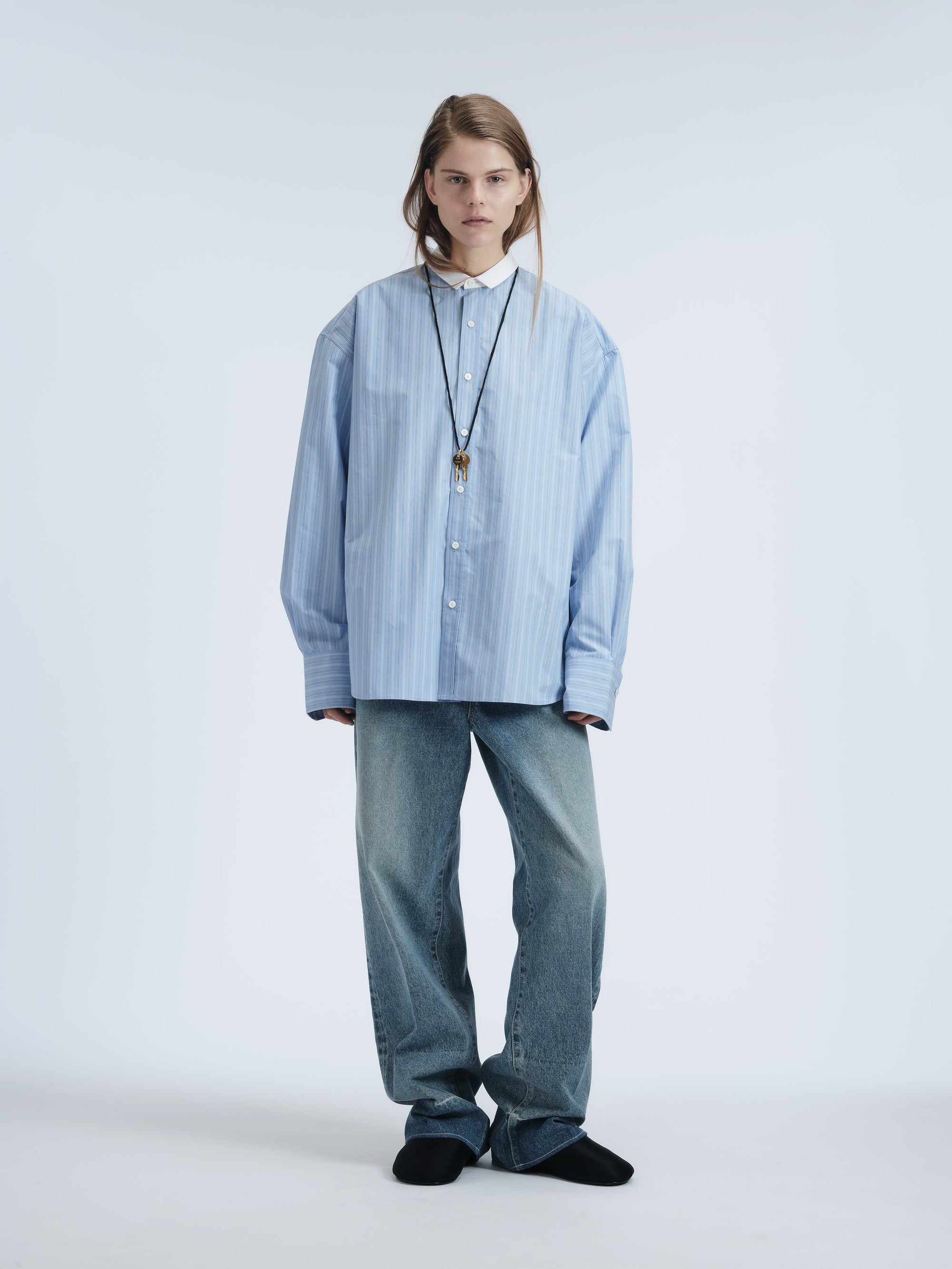 Chemise en popeline de coton rayée