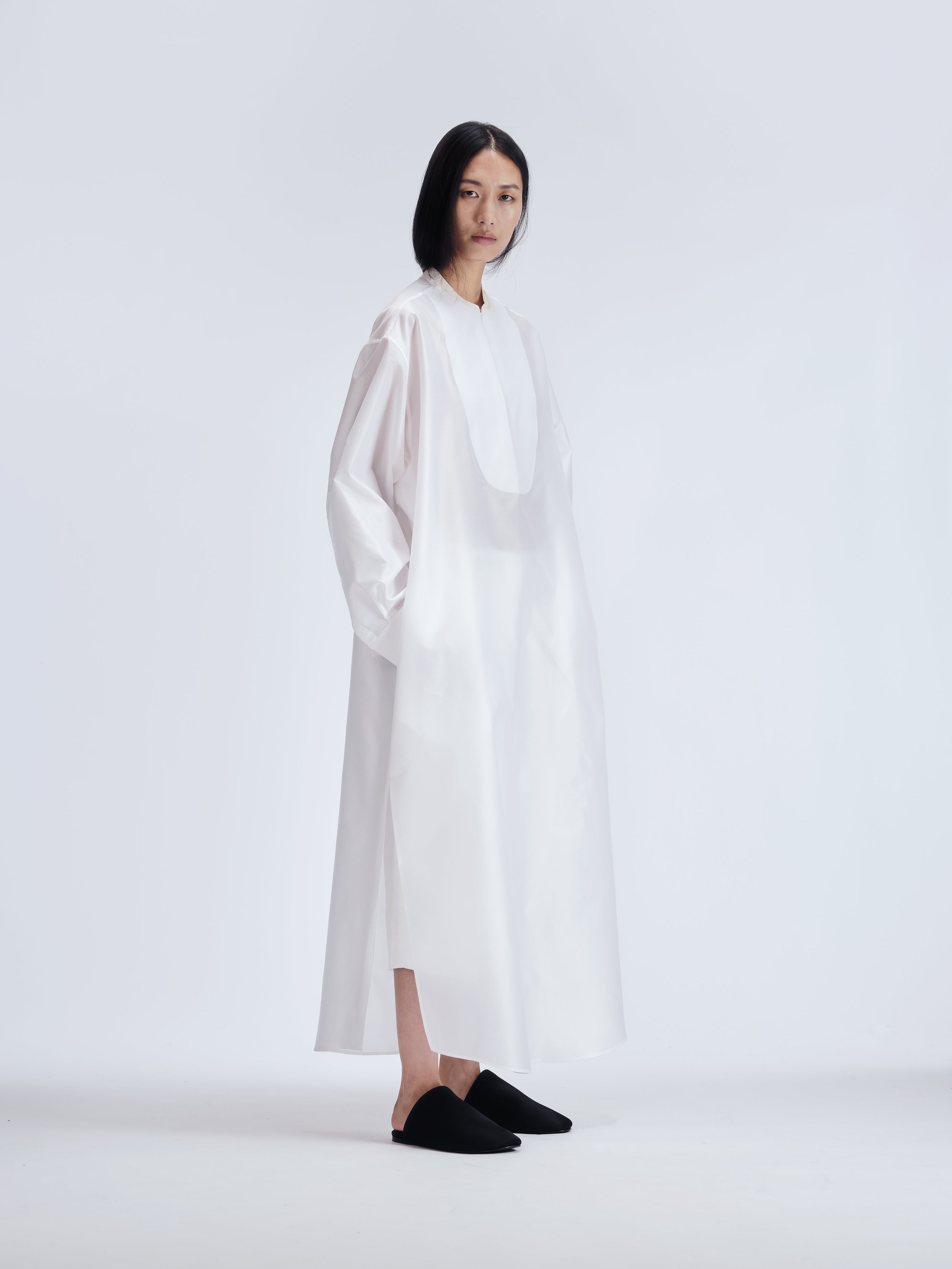 Tuxedo shirt dress in sheer taffeta