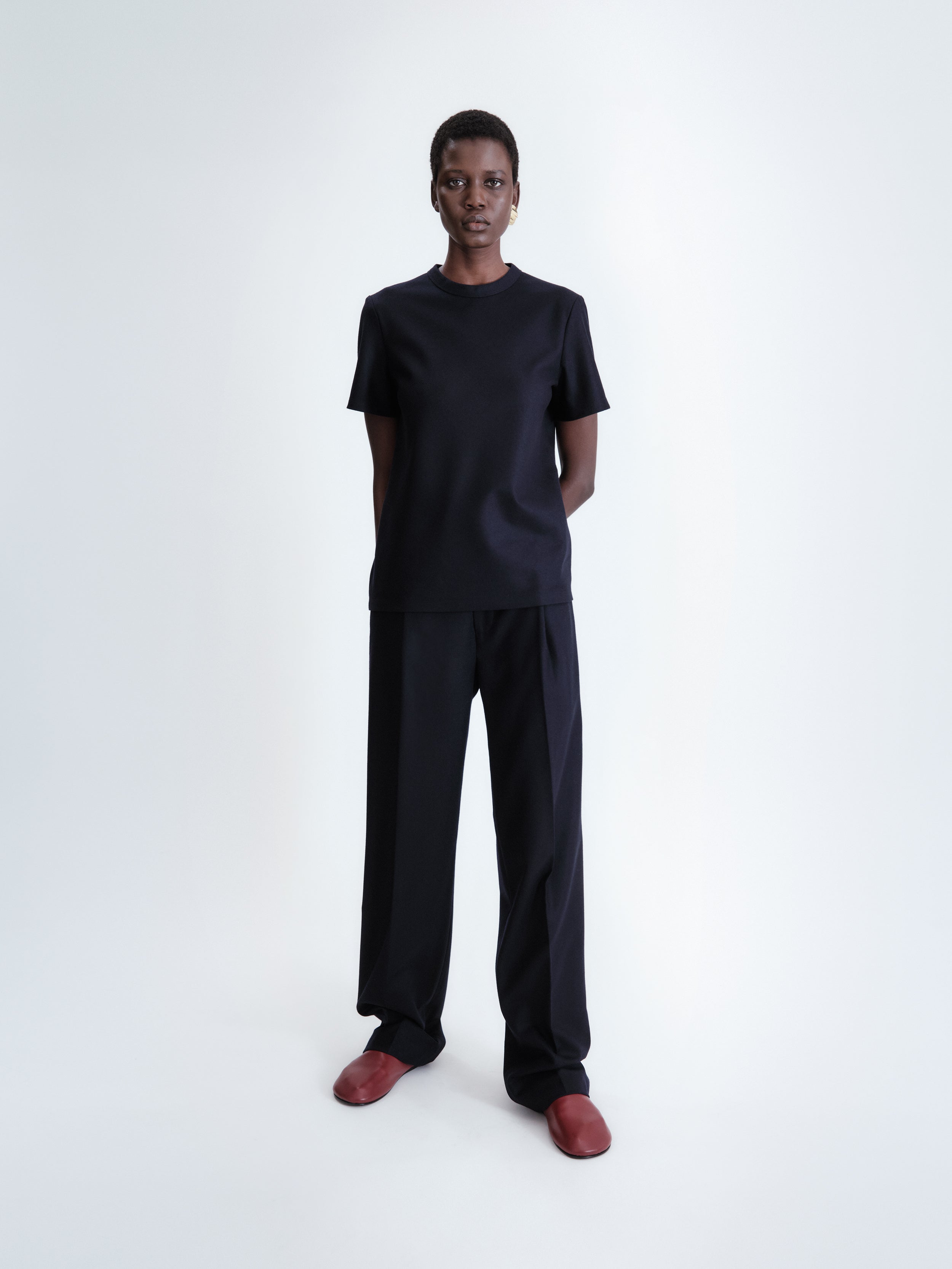 ワンピース CARVEN Carven Knot Shirt Midi Dress (6252K21088 MIDNIGHT) Women's Short Sleeve Ribbed Cotton Bodycon Pencil Dress