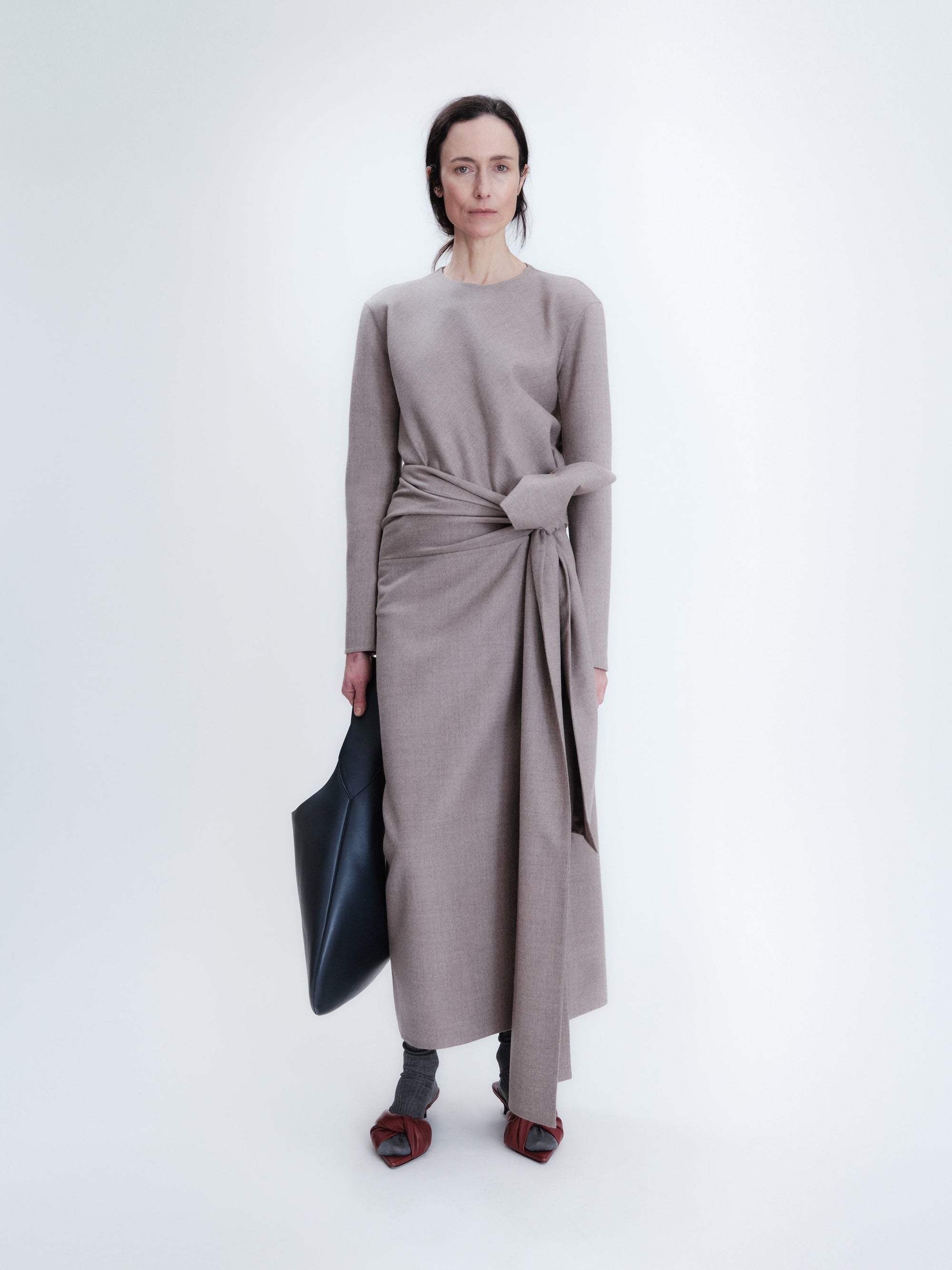 Long sleeve shift top in light double face wool
