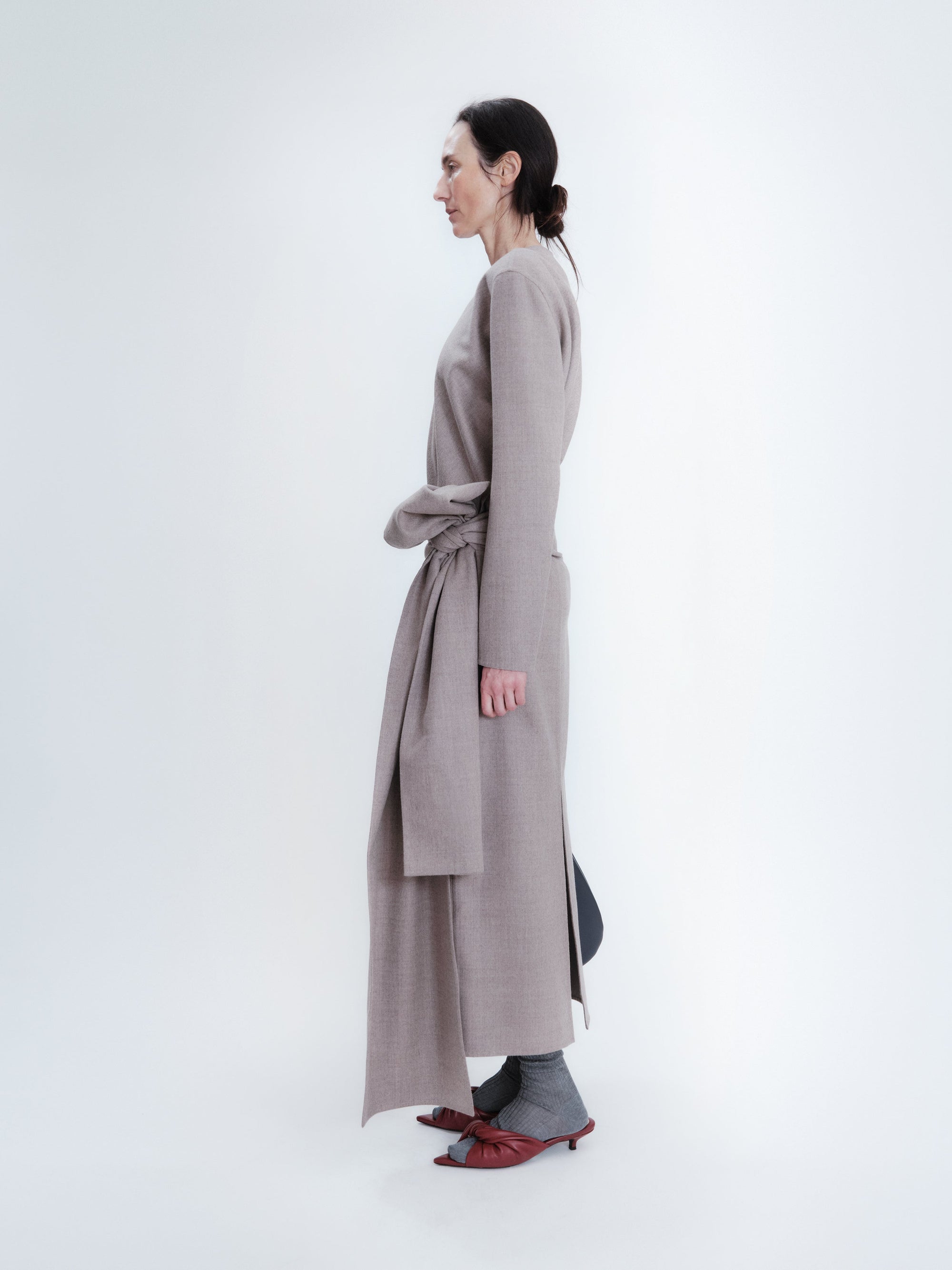 Long sleeve shift top in light double face wool