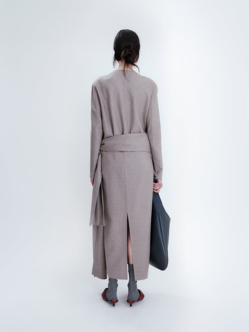 Long sleeve shift top in light double face wool