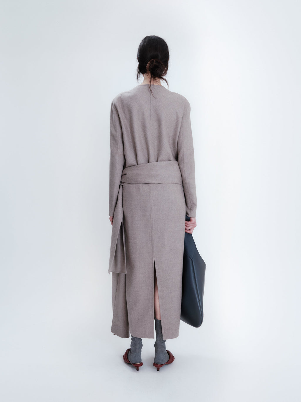 Long sleeve shift top in light double face wool