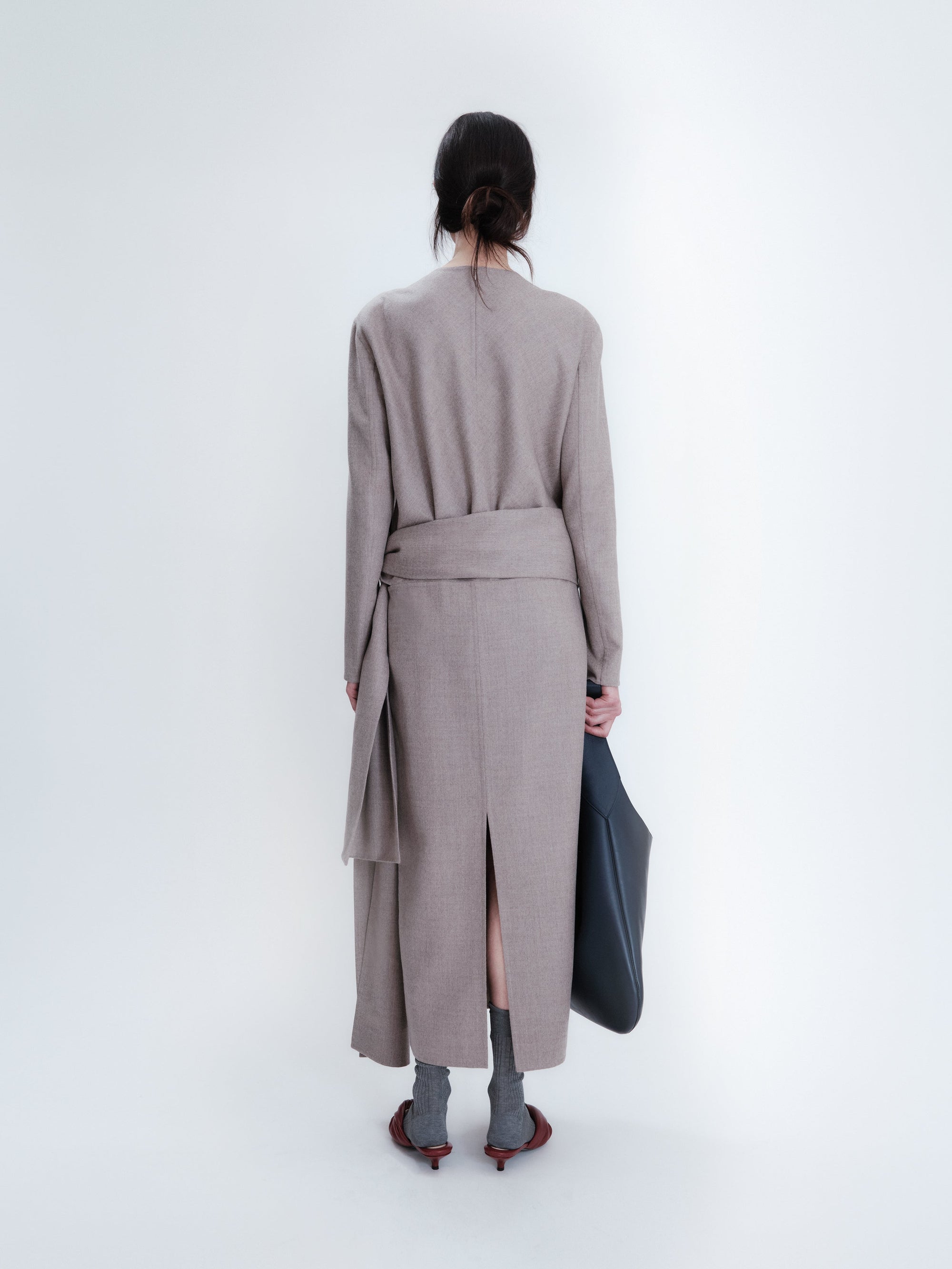 Long sleeve shift top in light double face wool