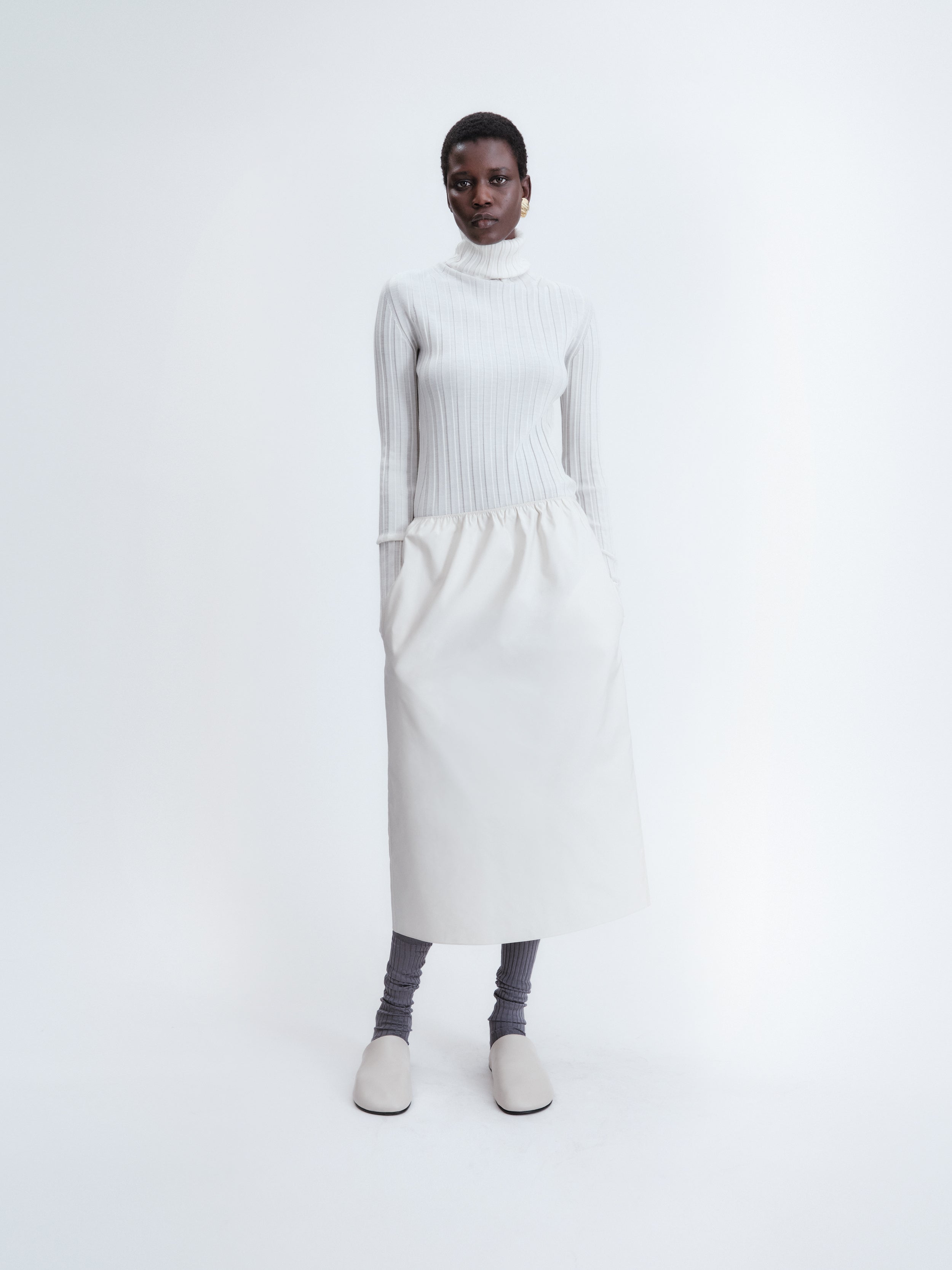 Turtle neck underpinning in merino silk rib