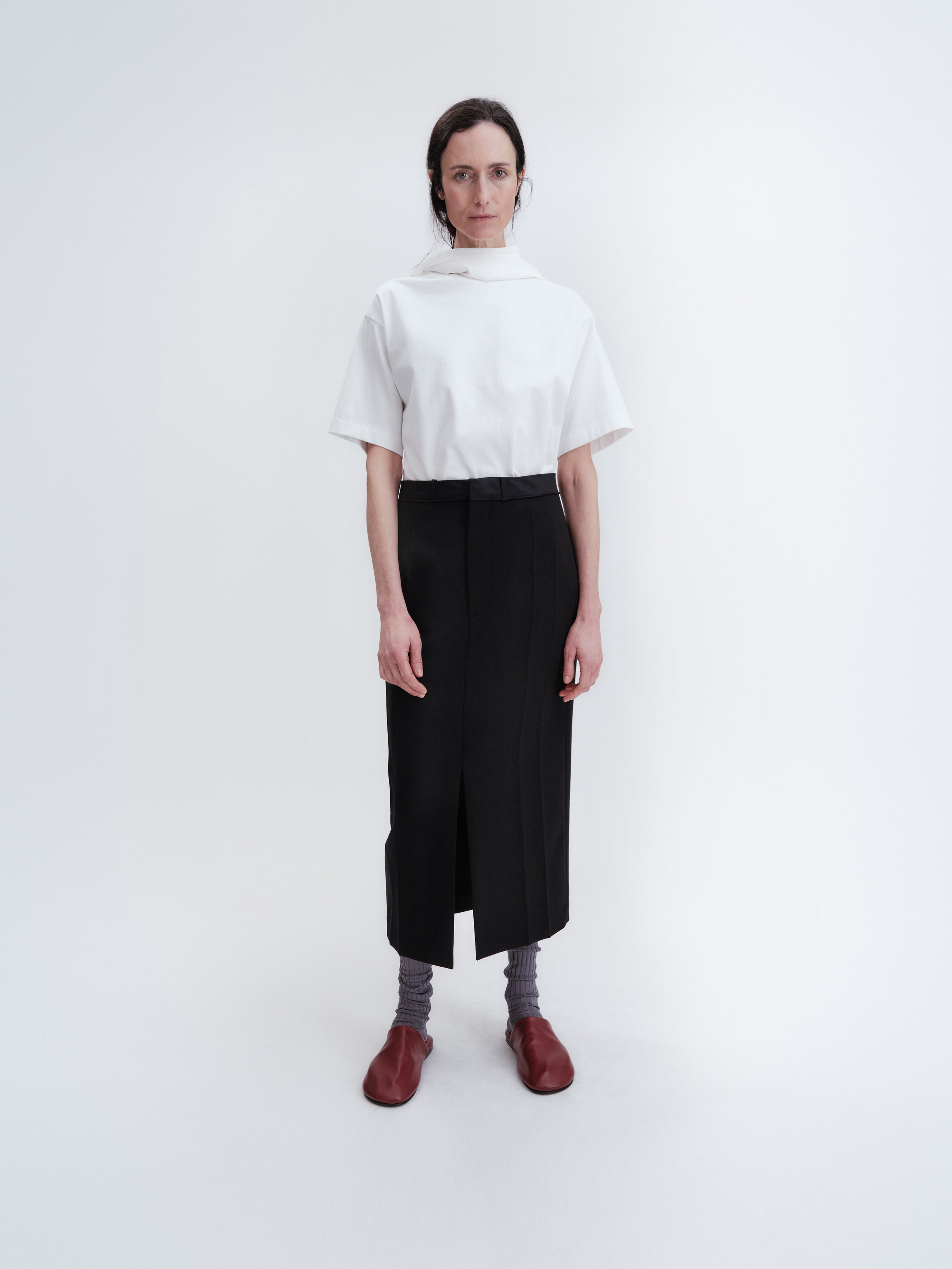 Tuxedo skirt in hopsack tuxedo