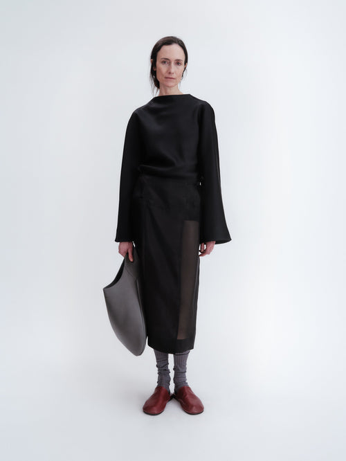 Drape back top in double satin