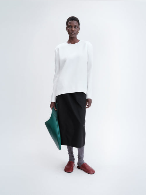 Long sleeve shift top in double satin