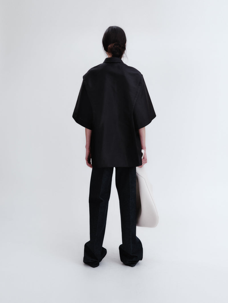 Short sleeve overshirt in silk wool couture