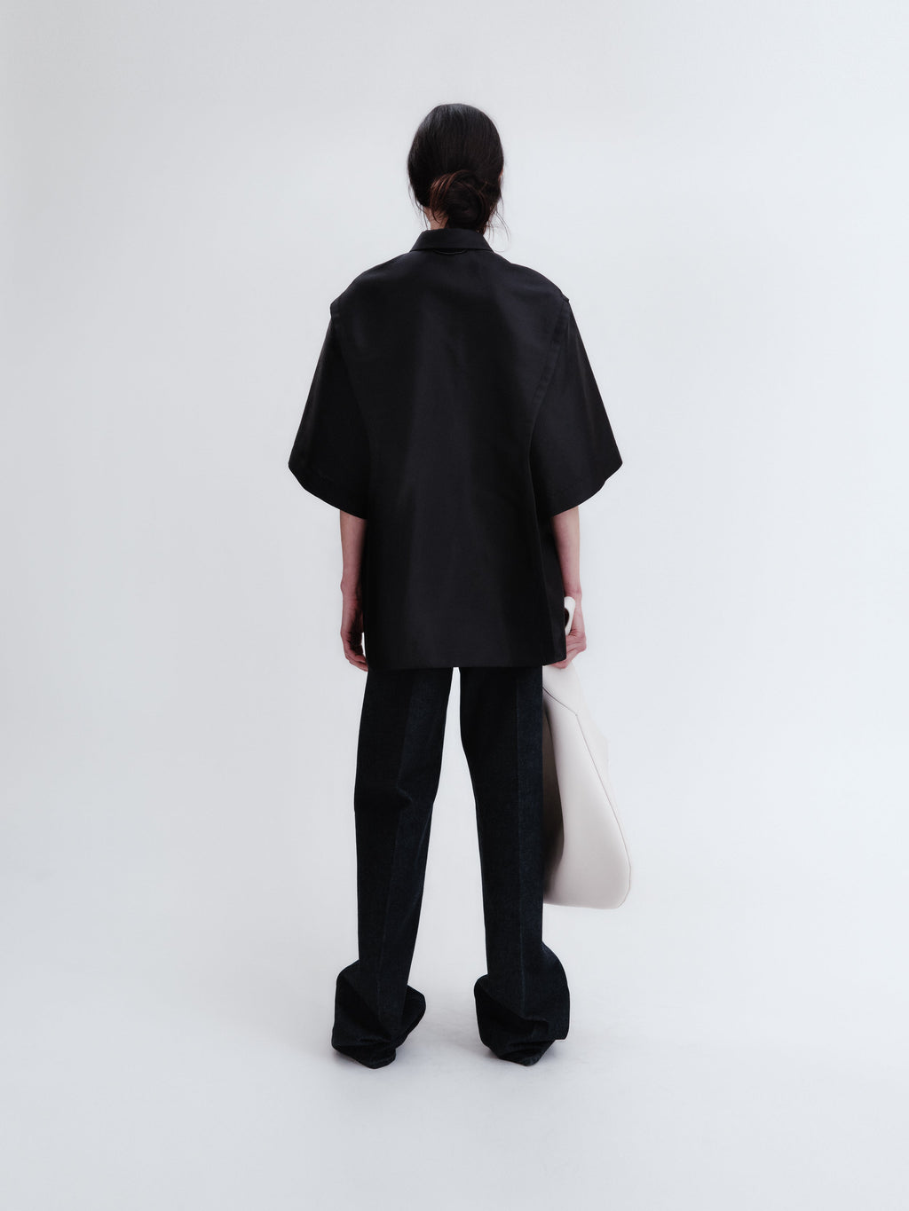 Short sleeve overshirt in silk wool couture