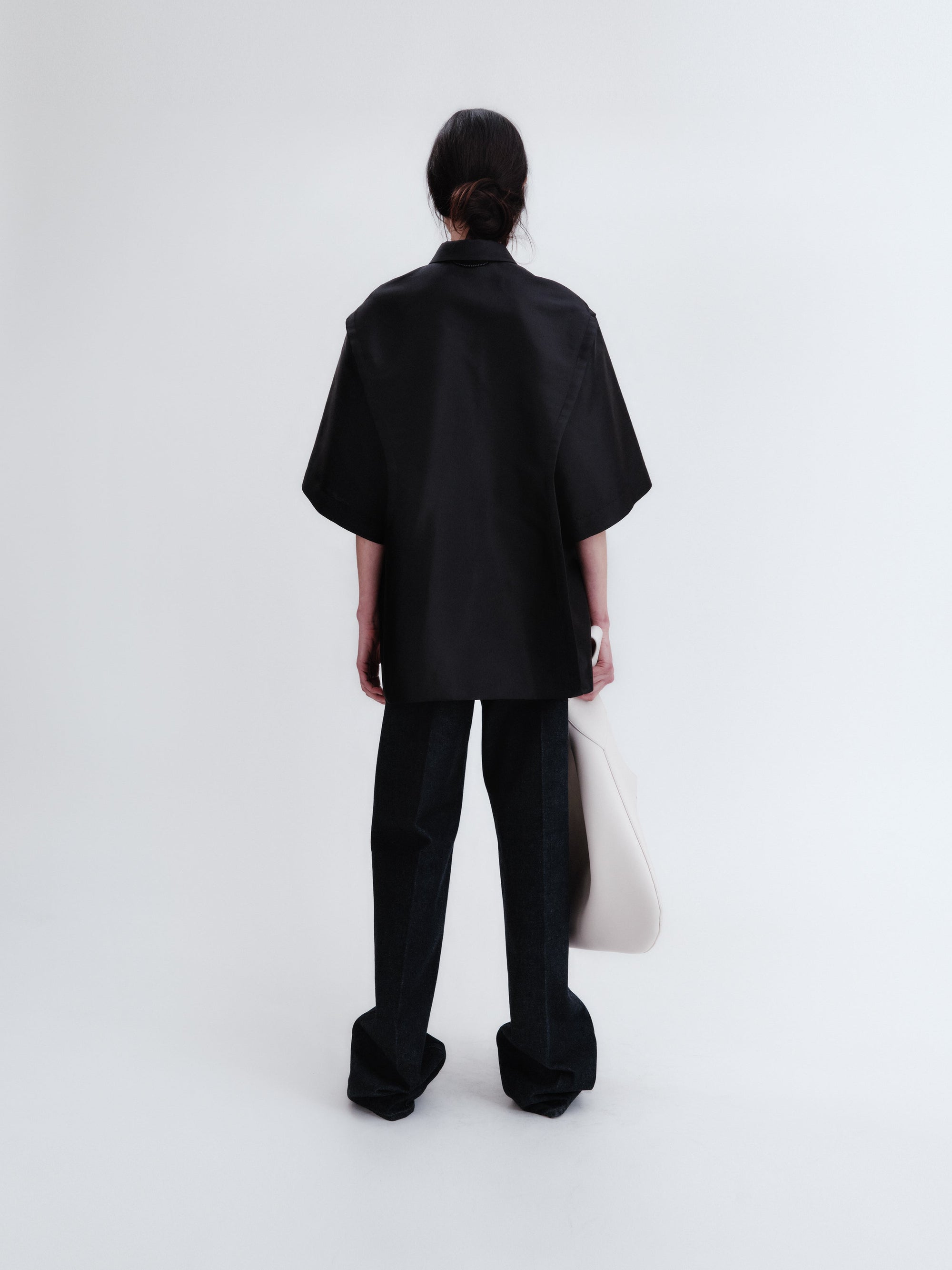 Short sleeve overshirt in silk wool couture