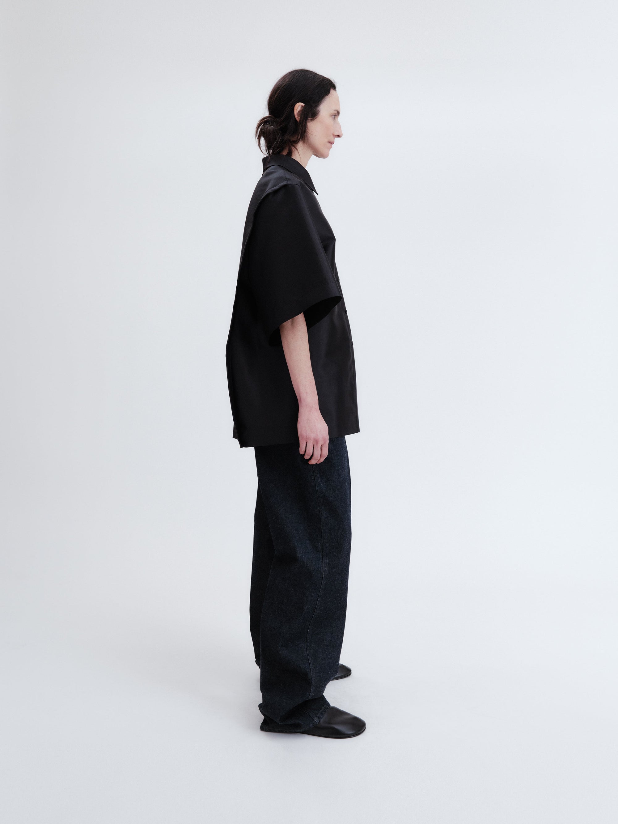Short sleeve overshirt in silk wool couture
