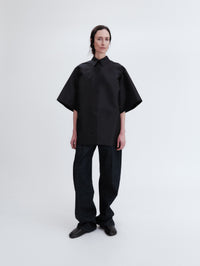Short sleeve overshirt in silk wool couture