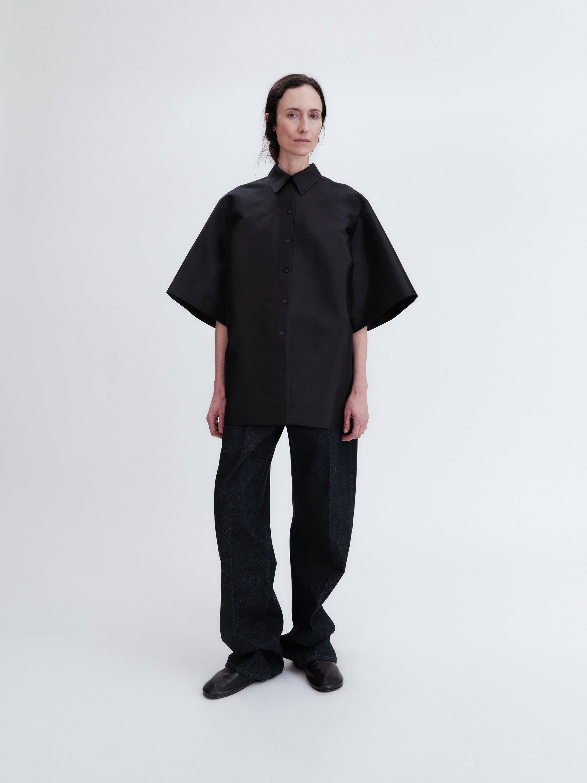 Short sleeve overshirt in silk wool couture