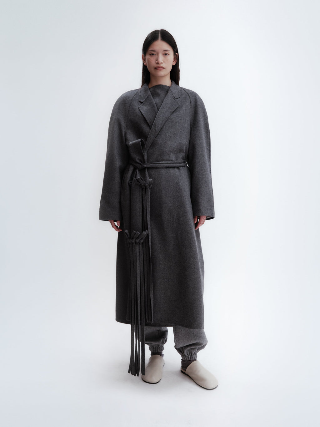 Ribbon coat in light double face wool