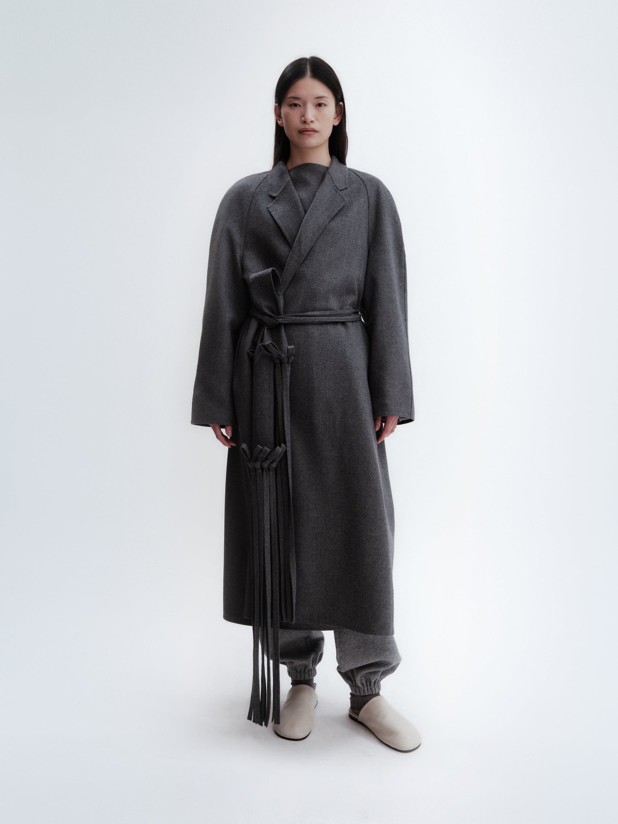 Ribbon coat in light double face wool