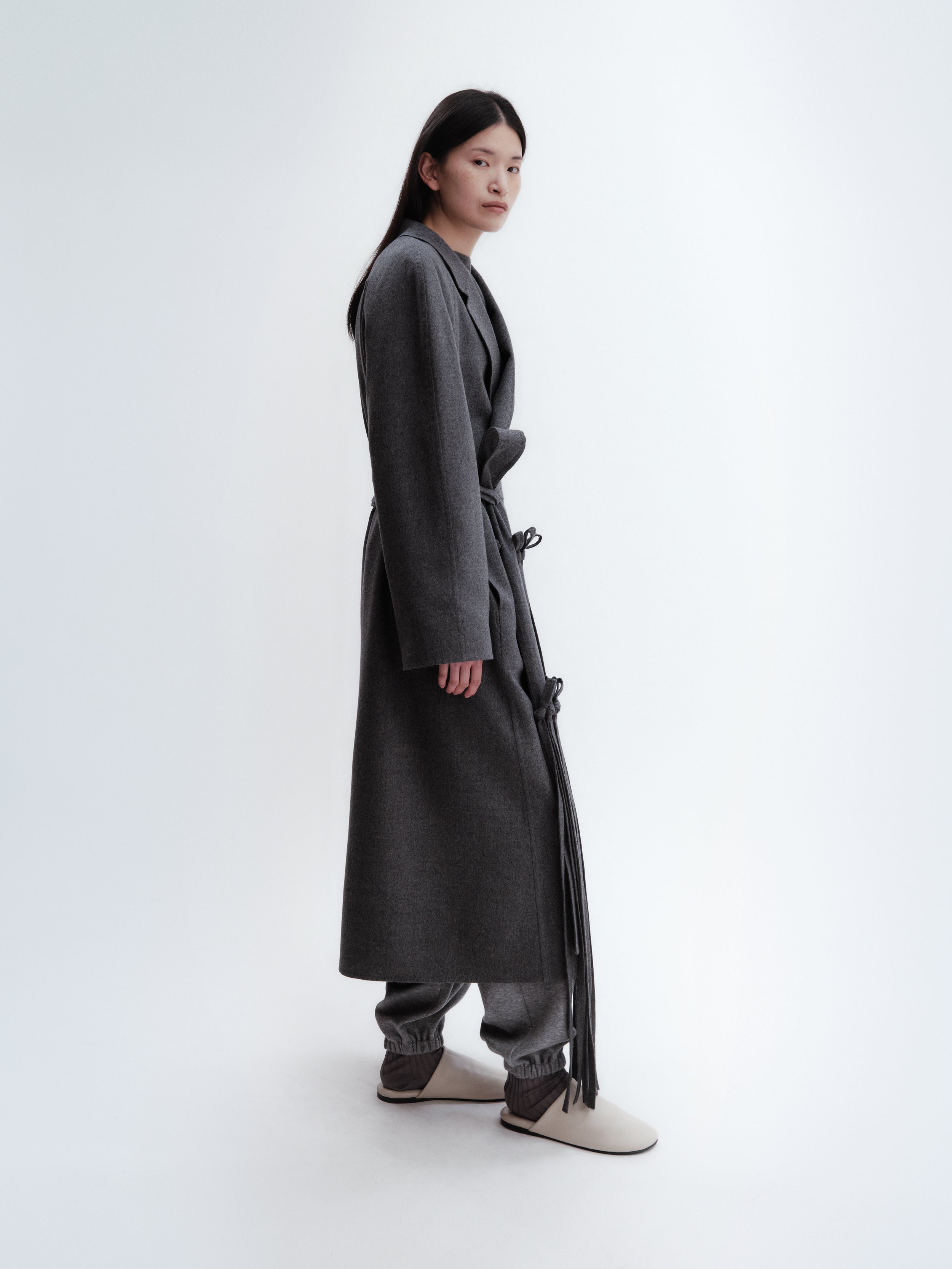 Ribbon coat in light double face wool
