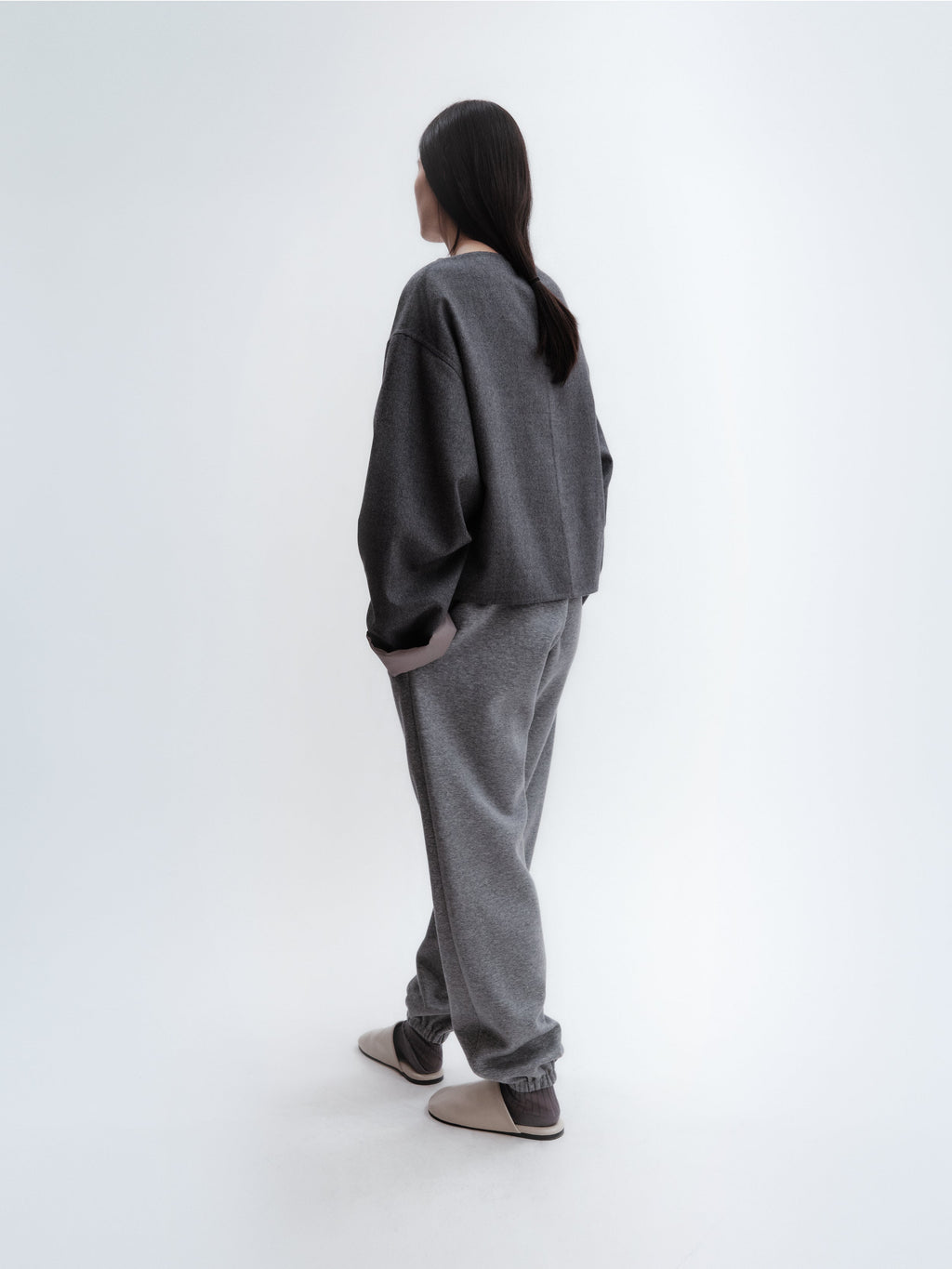 Sweat manches doublées soie en laine légère double face