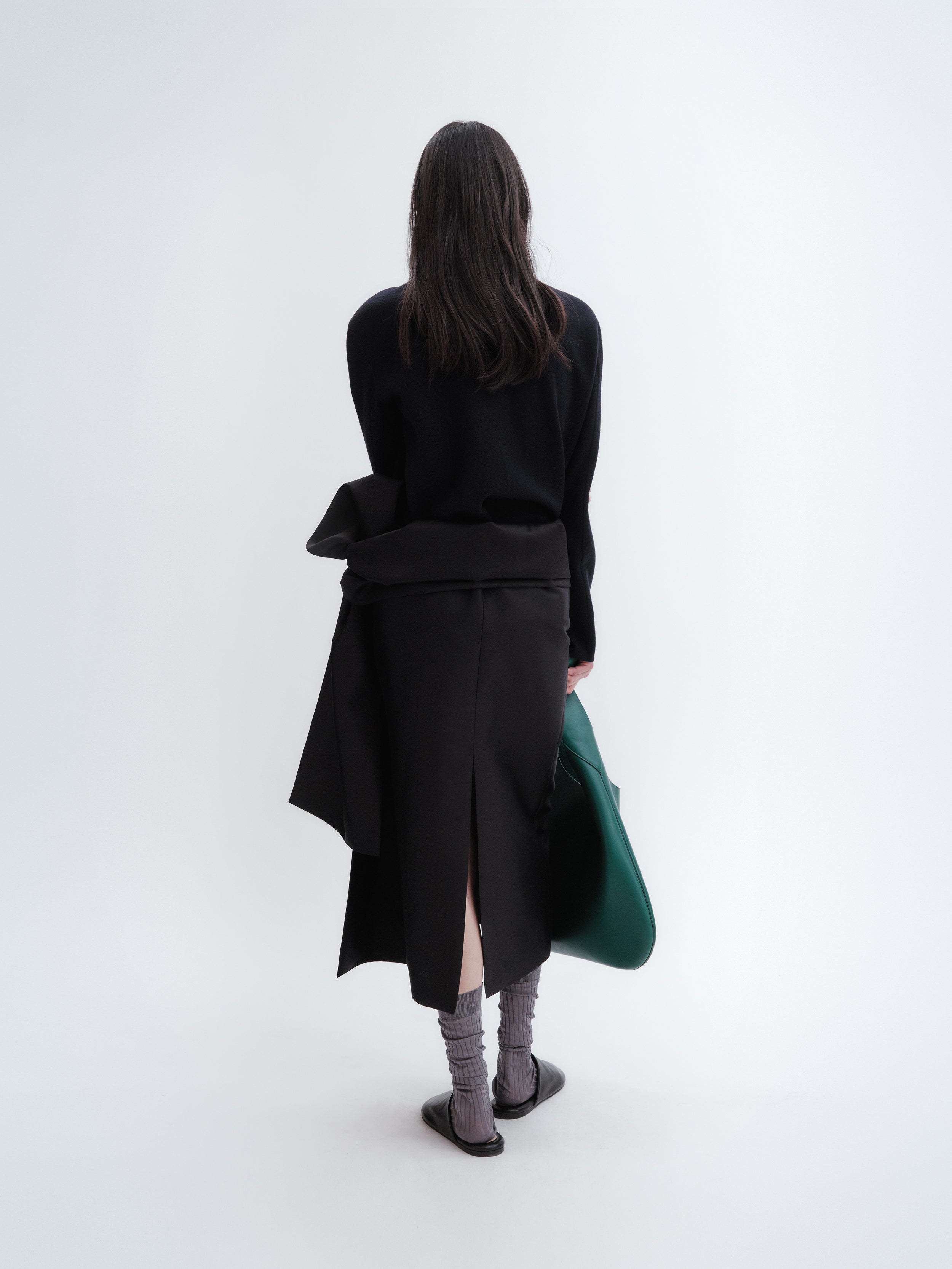 Long sleeve shift top in light double face wool