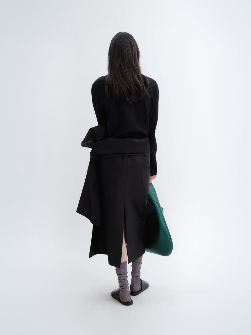 Long sleeve shift top in light double face wool