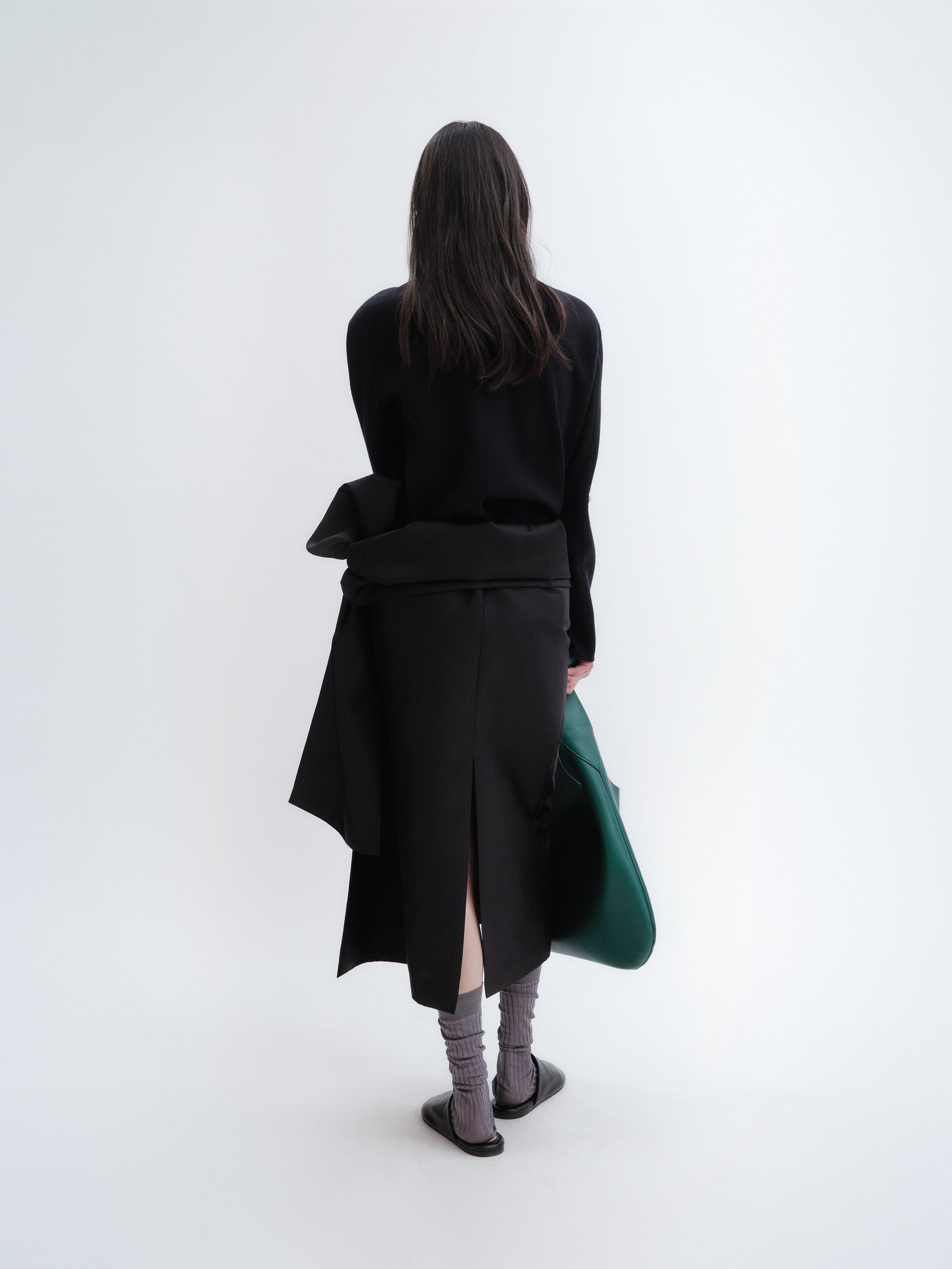 Long sleeve shift top in light double face wool