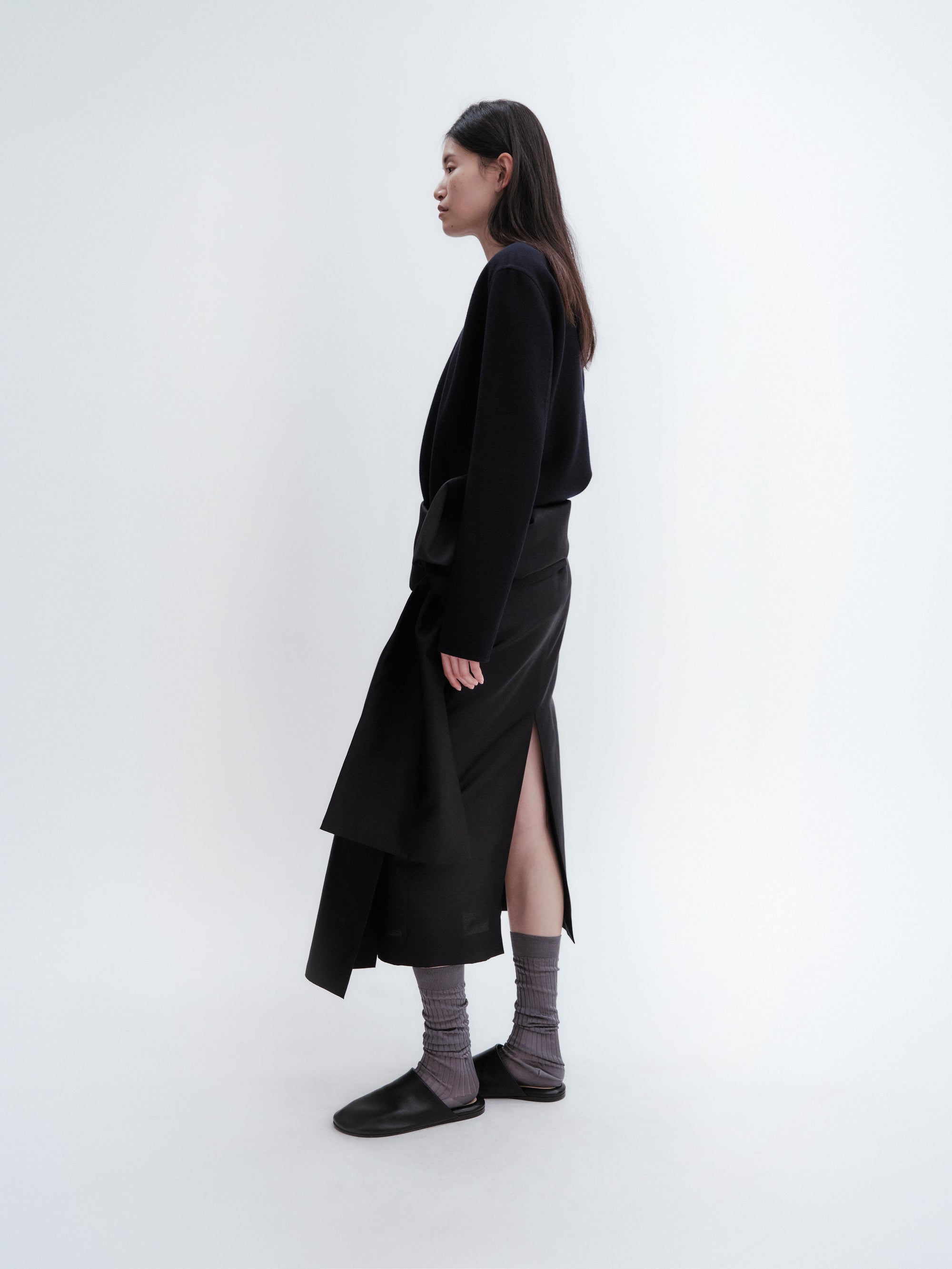 Long sleeve shift top in light double face wool