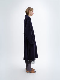 Manteau ceinturé en laine double face bleu nuit