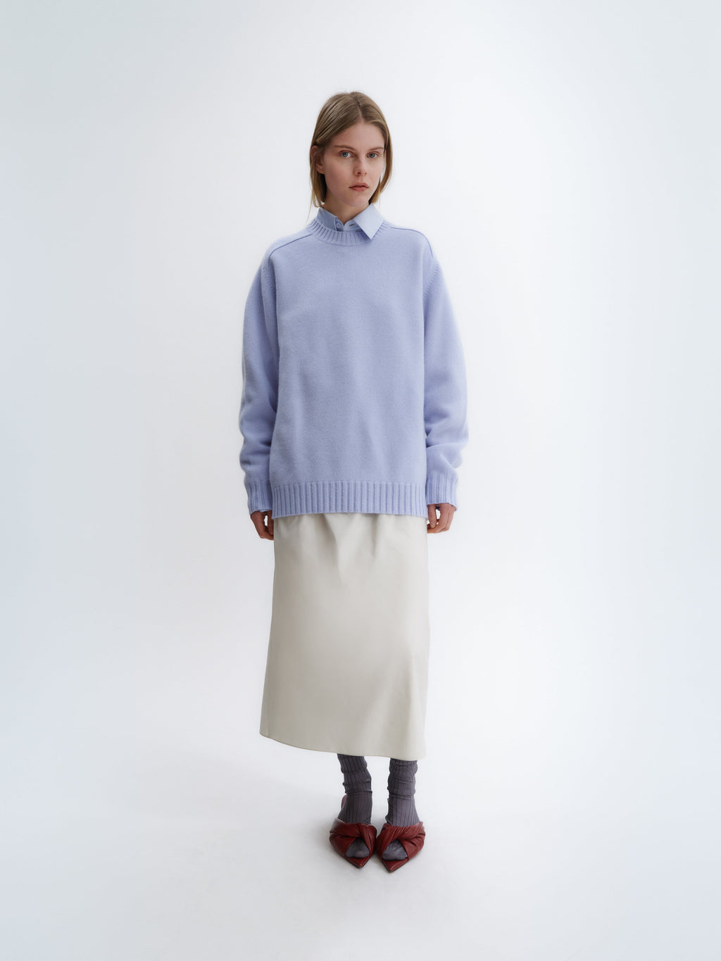 Crew neck jumper in brushed cashmere