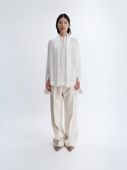 Gathered blouse in silk crepe de chine