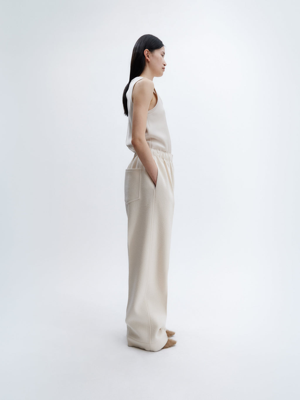 Pull-on trousers in felted wool
