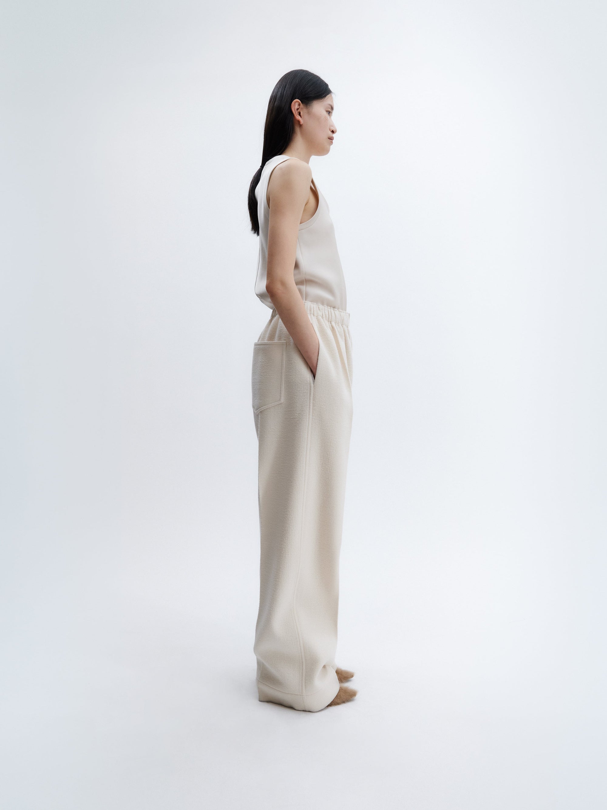 Pull-on trousers in felted wool