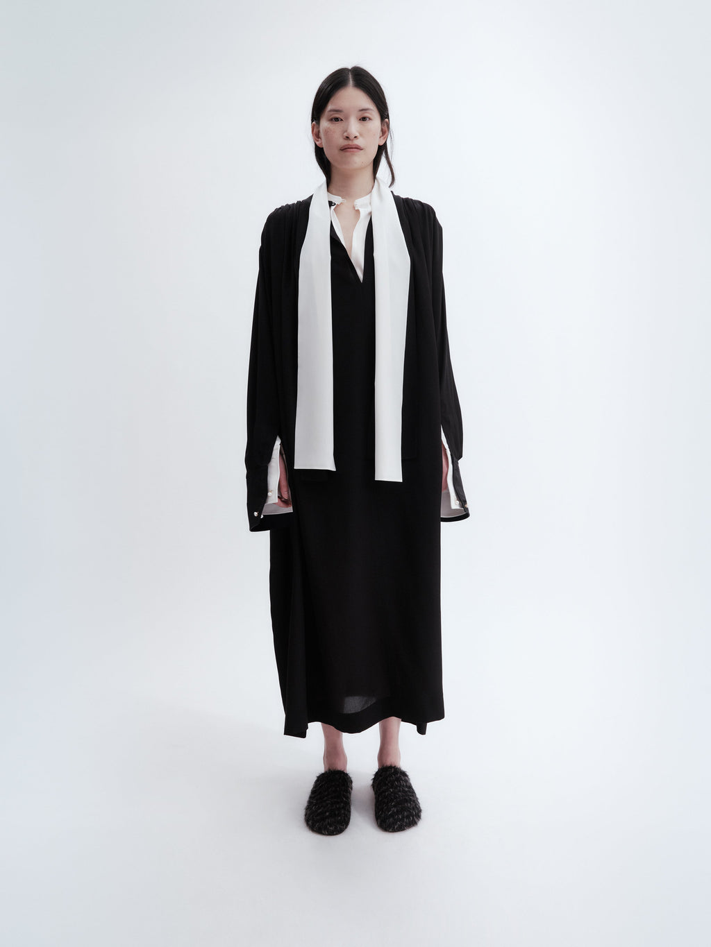 Robe chemise froncée en crêpe de Chine