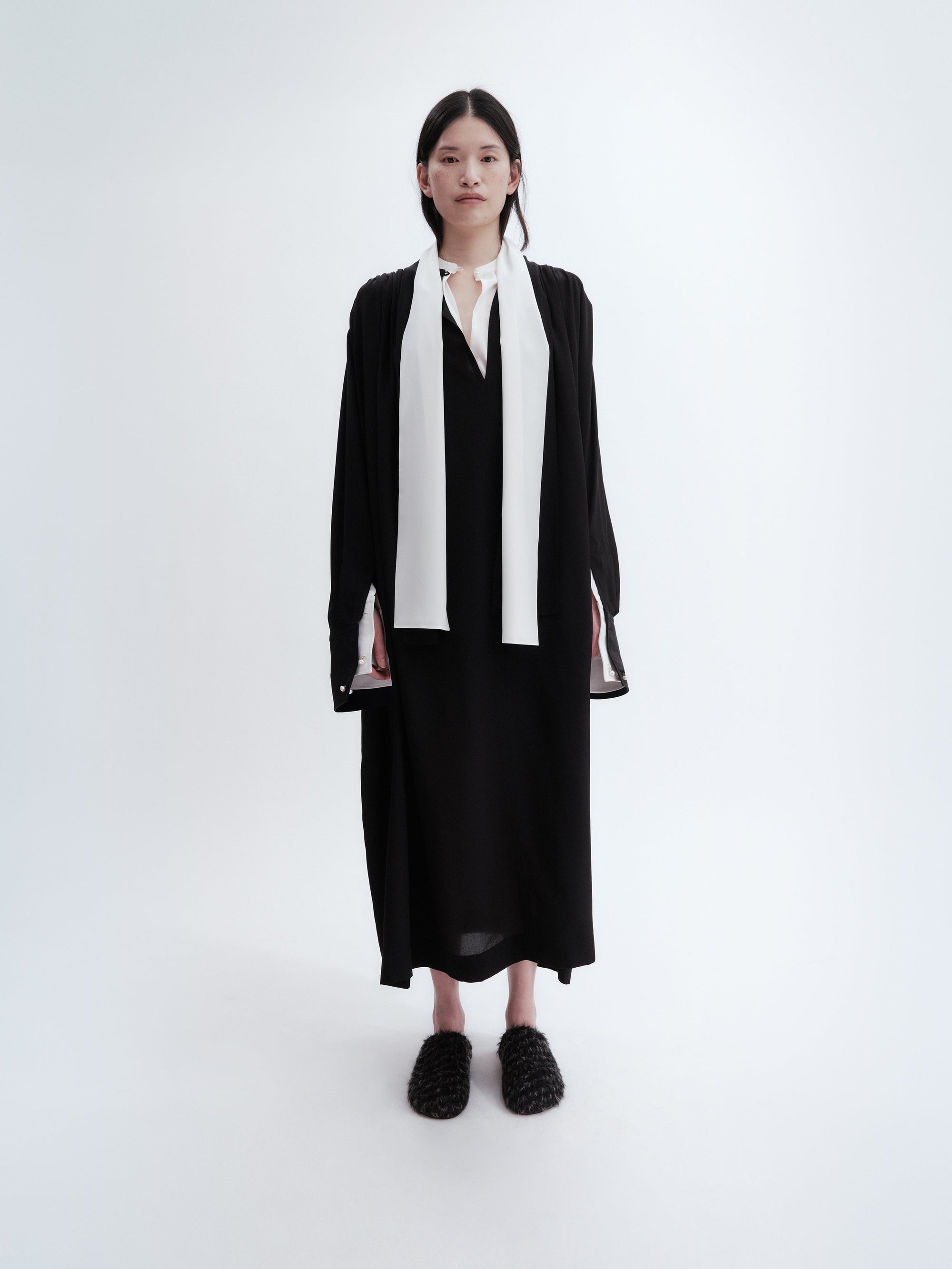 Robe chemise froncée en crêpe de Chine