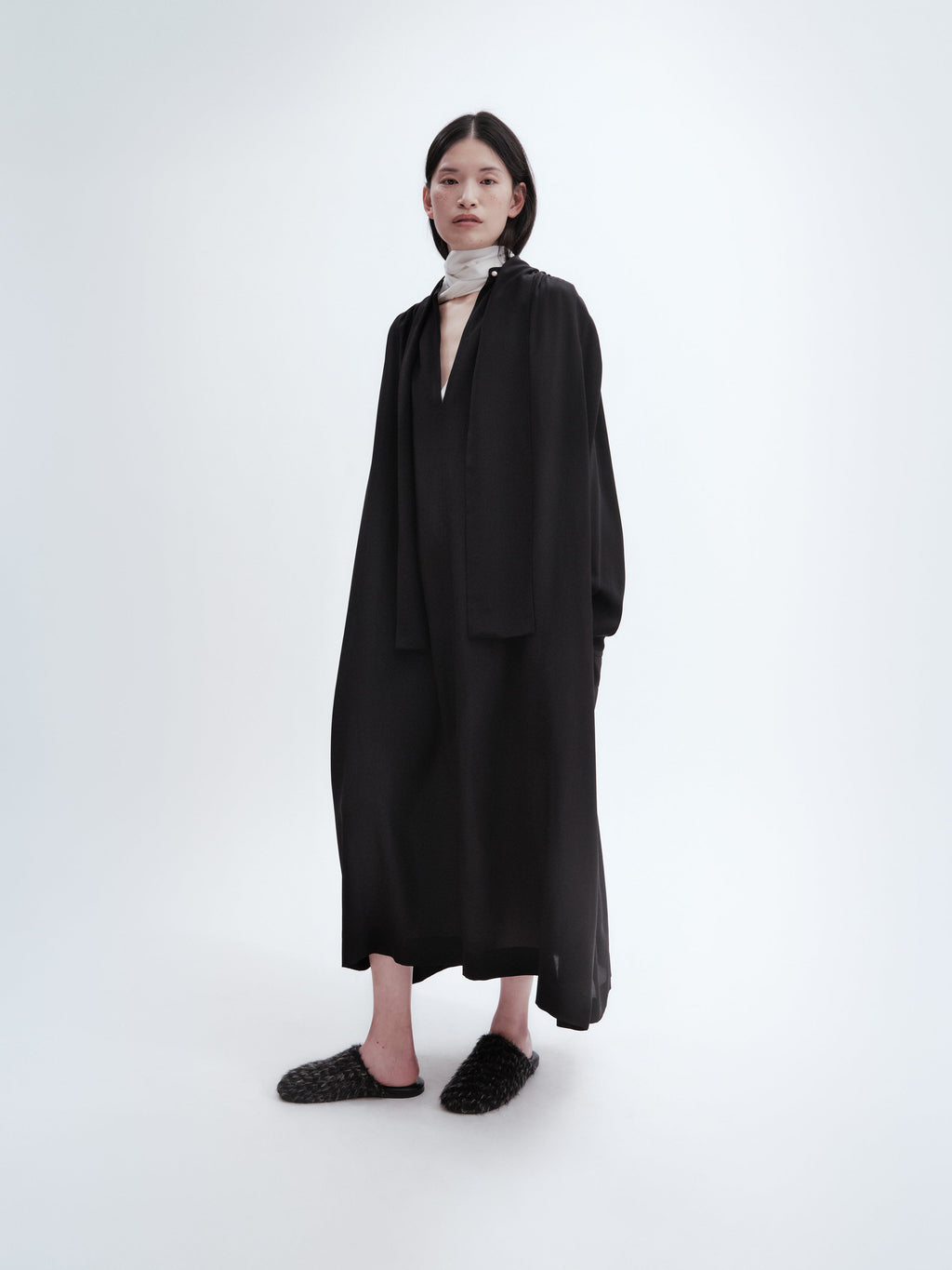 Robe chemise froncée en crêpe de Chine