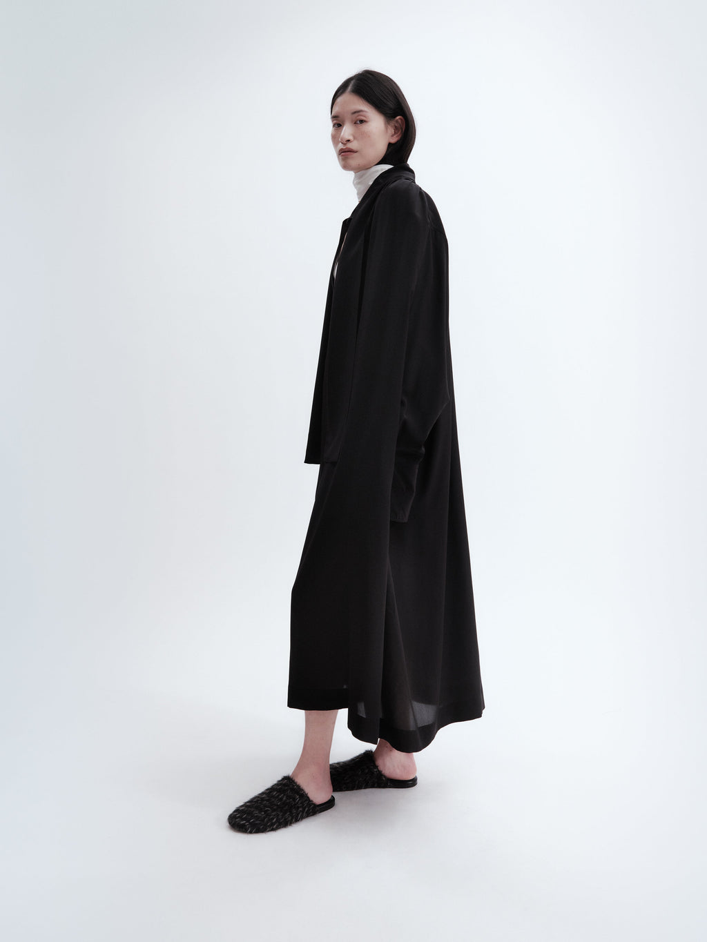 Robe chemise froncée en crêpe de Chine