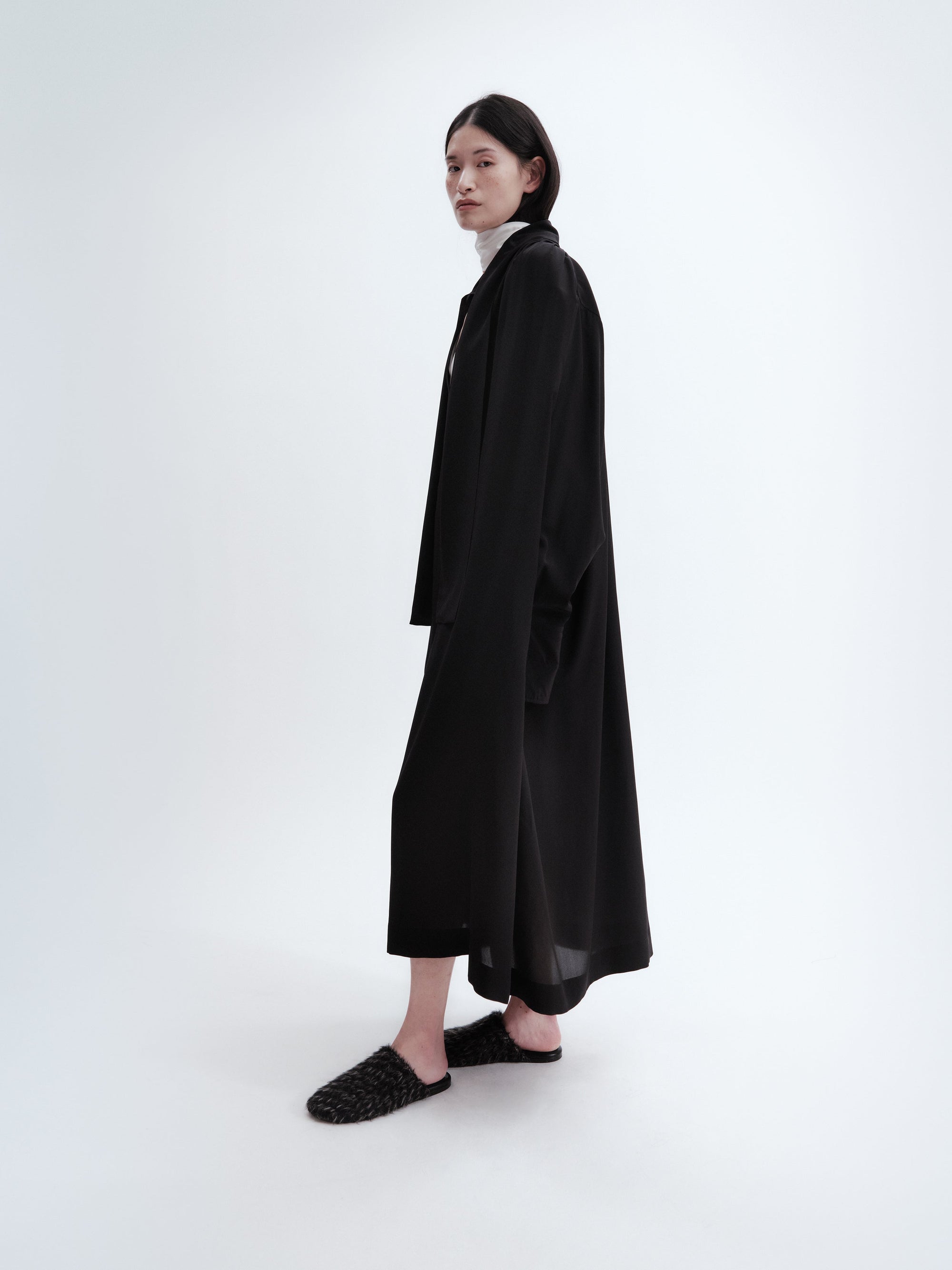 Robe chemise froncée en crêpe de Chine