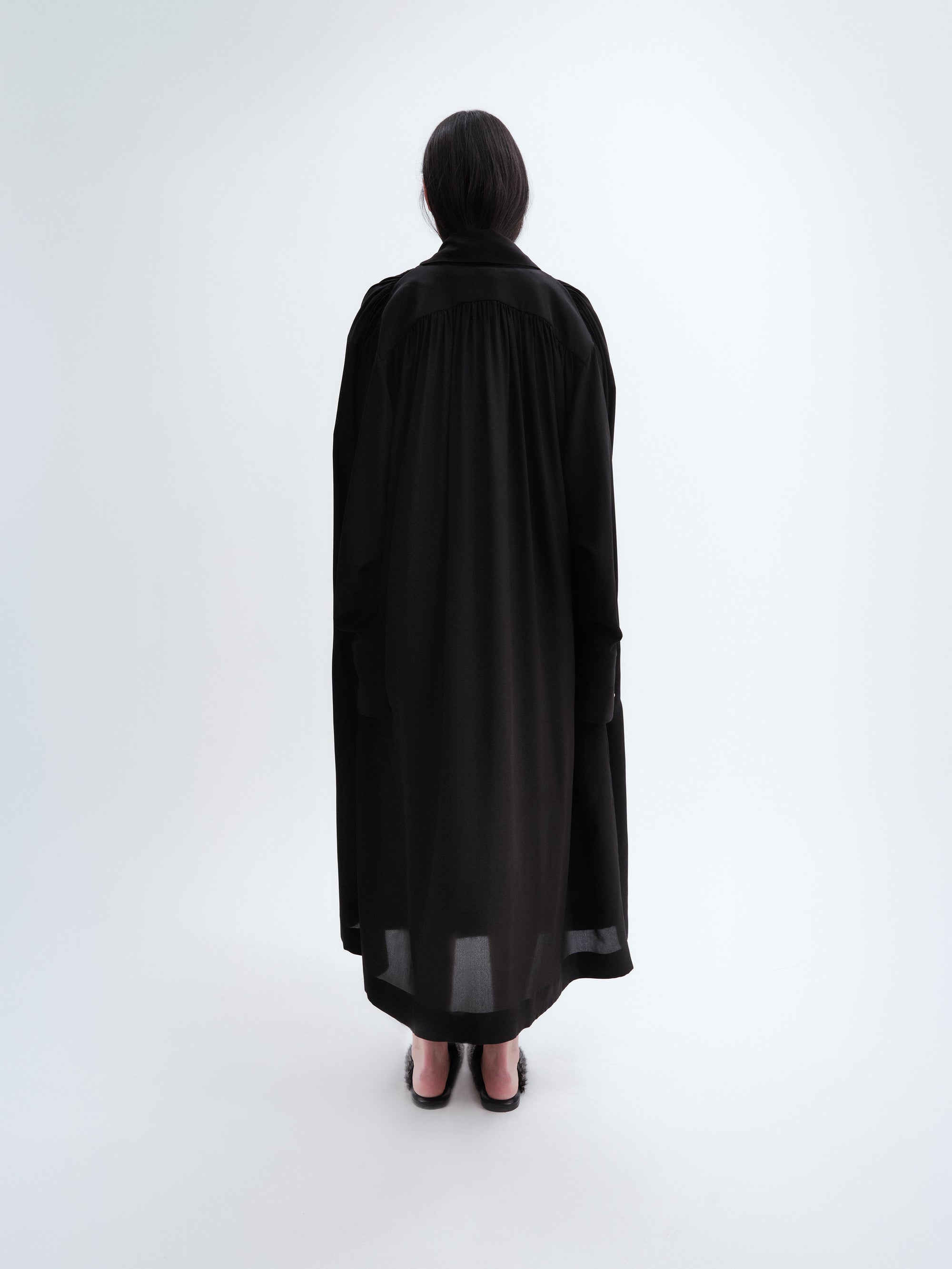 Robe chemise froncée en crêpe de Chine