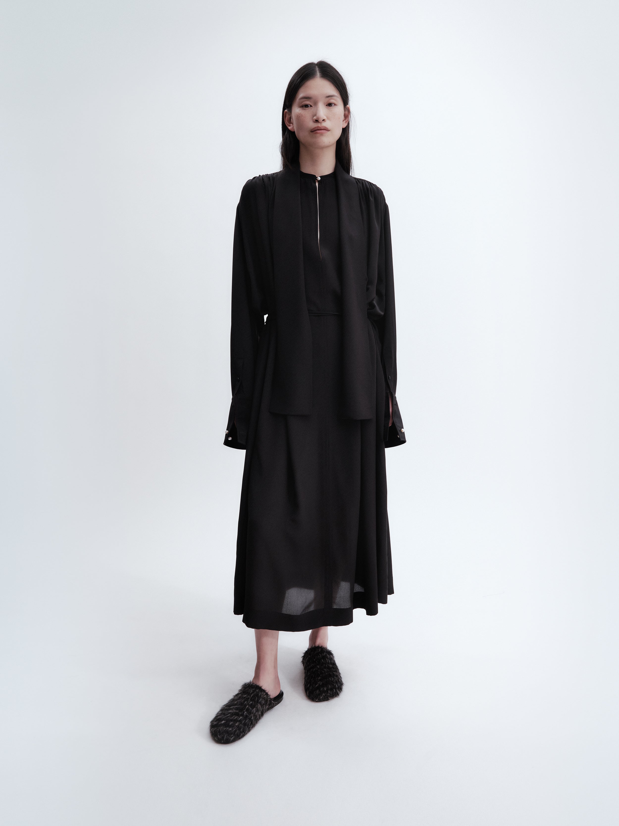 Robe chemise froncée en crêpe de Chine